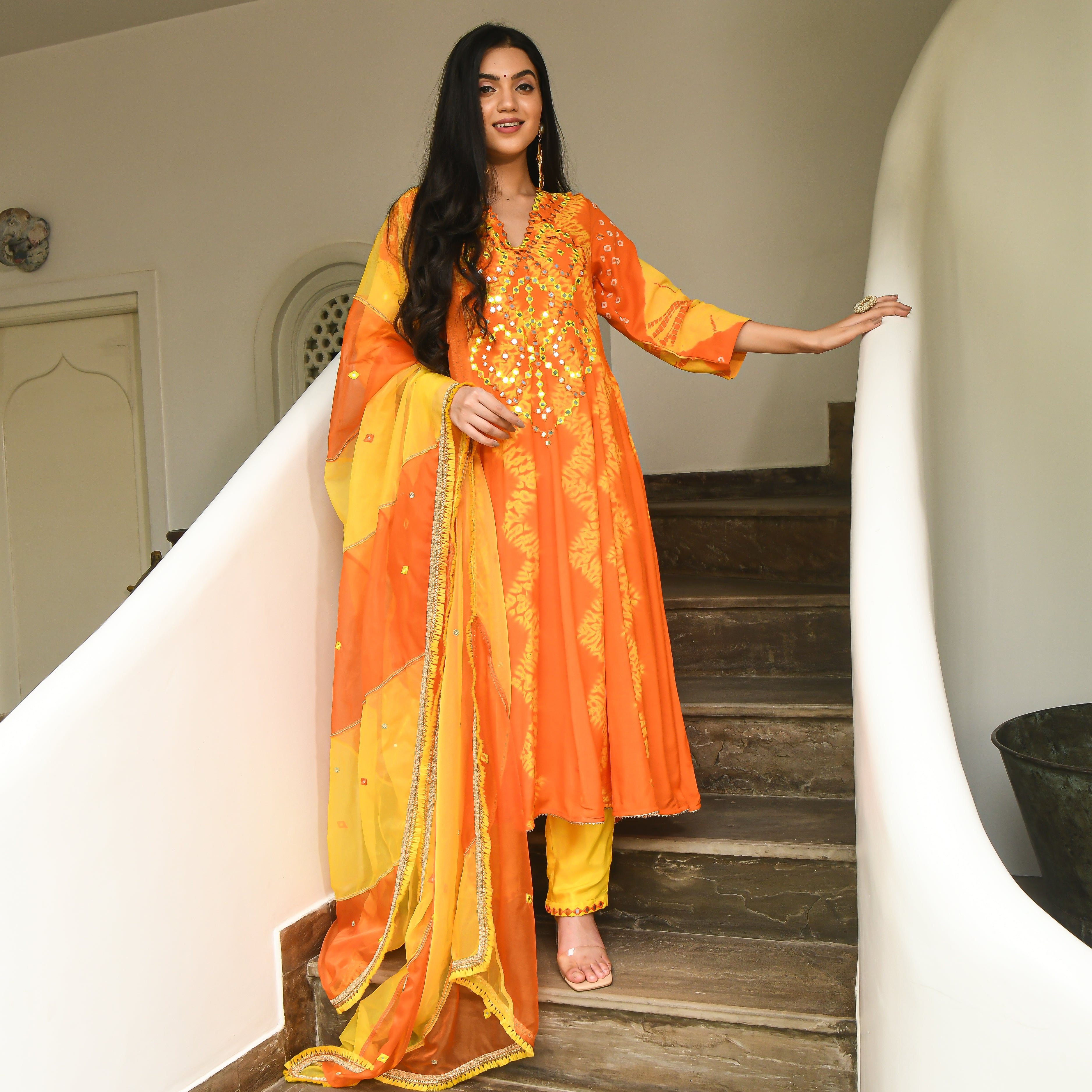 Orange Cotton Silk Suit Set