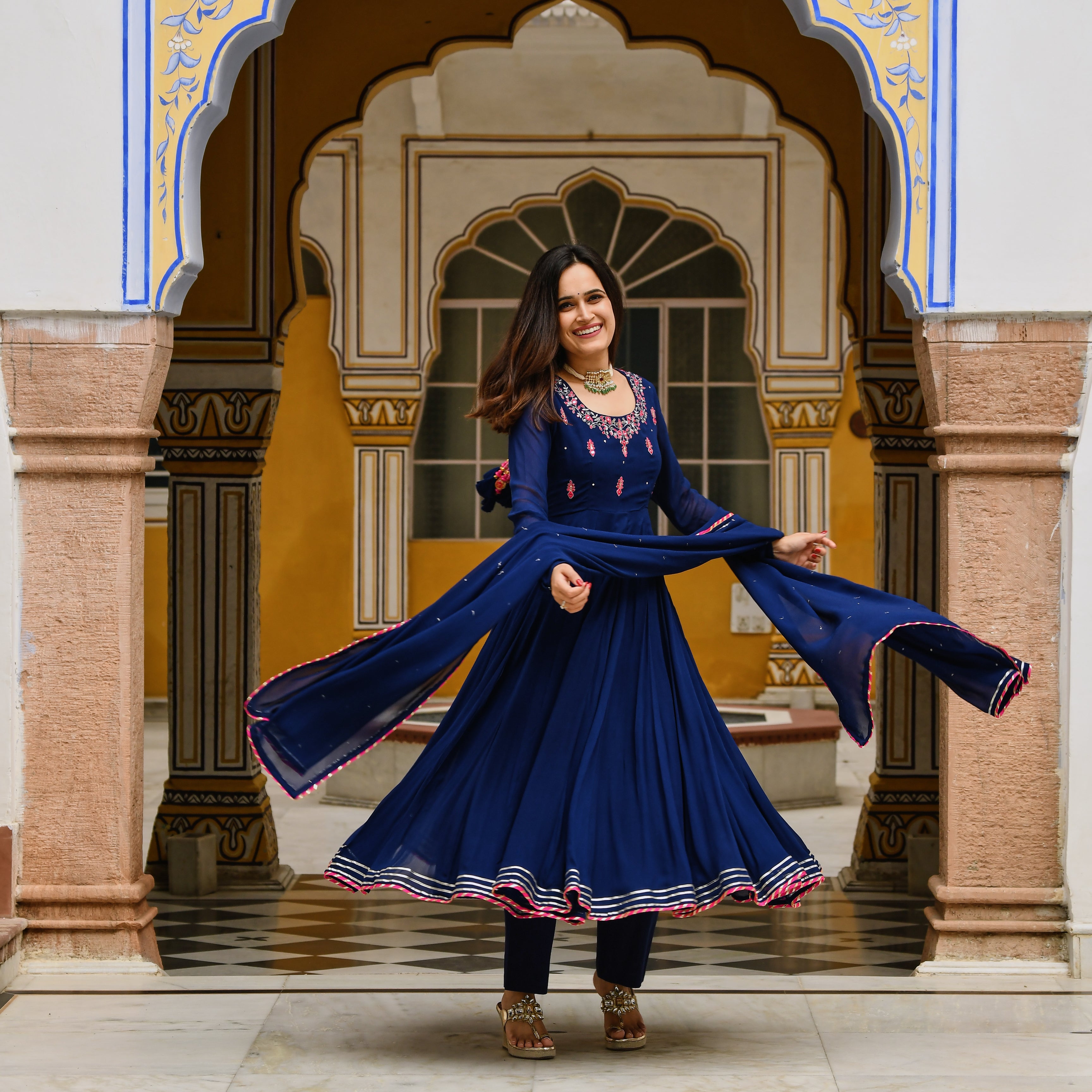 anarkali dress blue colour Noor Royal Blue Anarkali Set Tamara