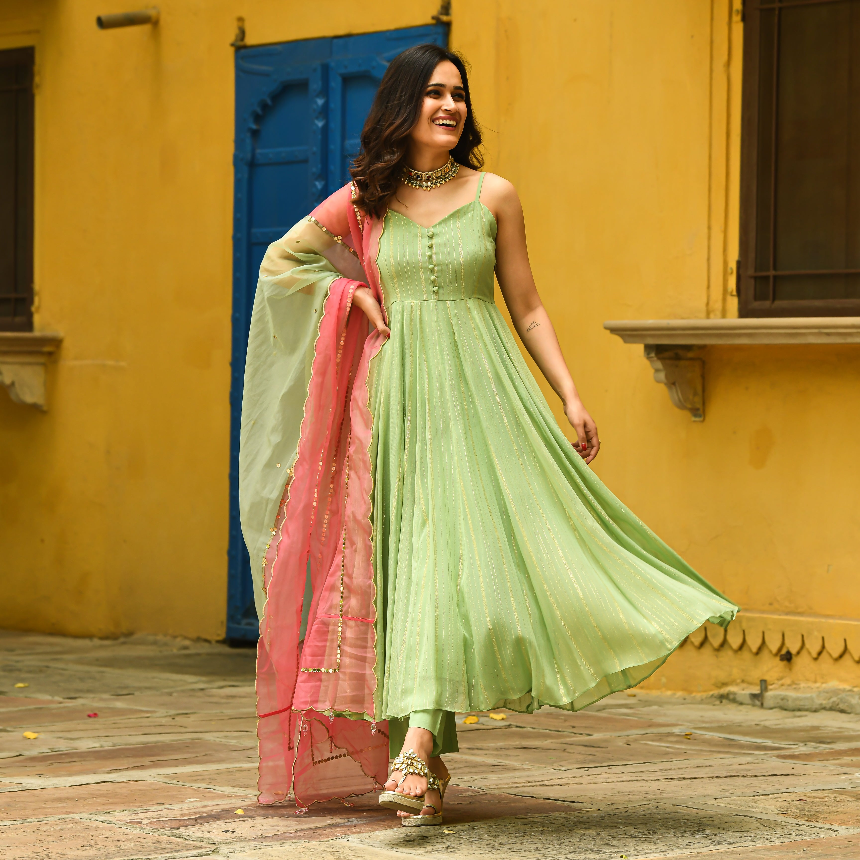 Netra Green Designer Anarkali Suit Set for Women Online
