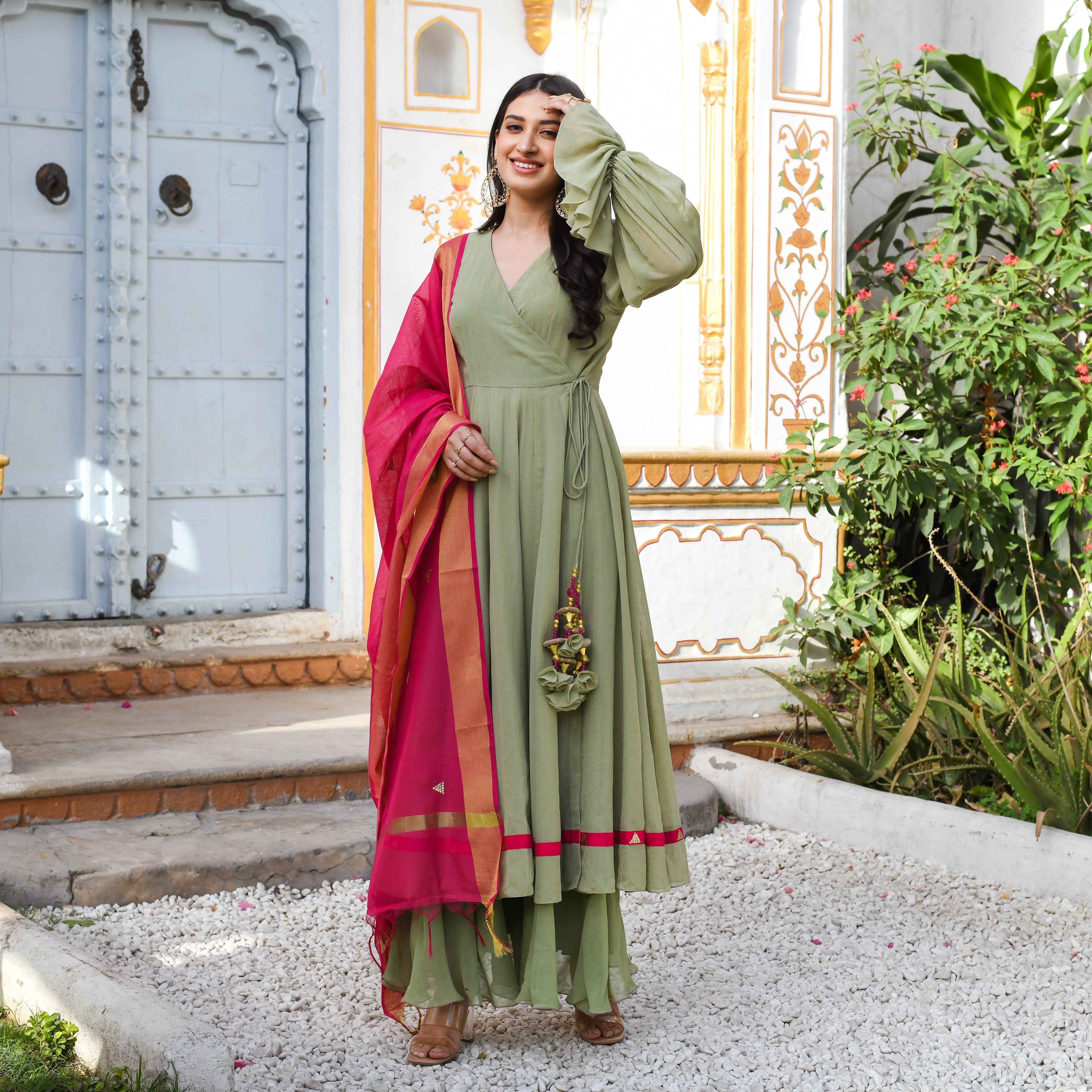  Aashika Angrakha Green Designer Cotton Suit Set For Women Online