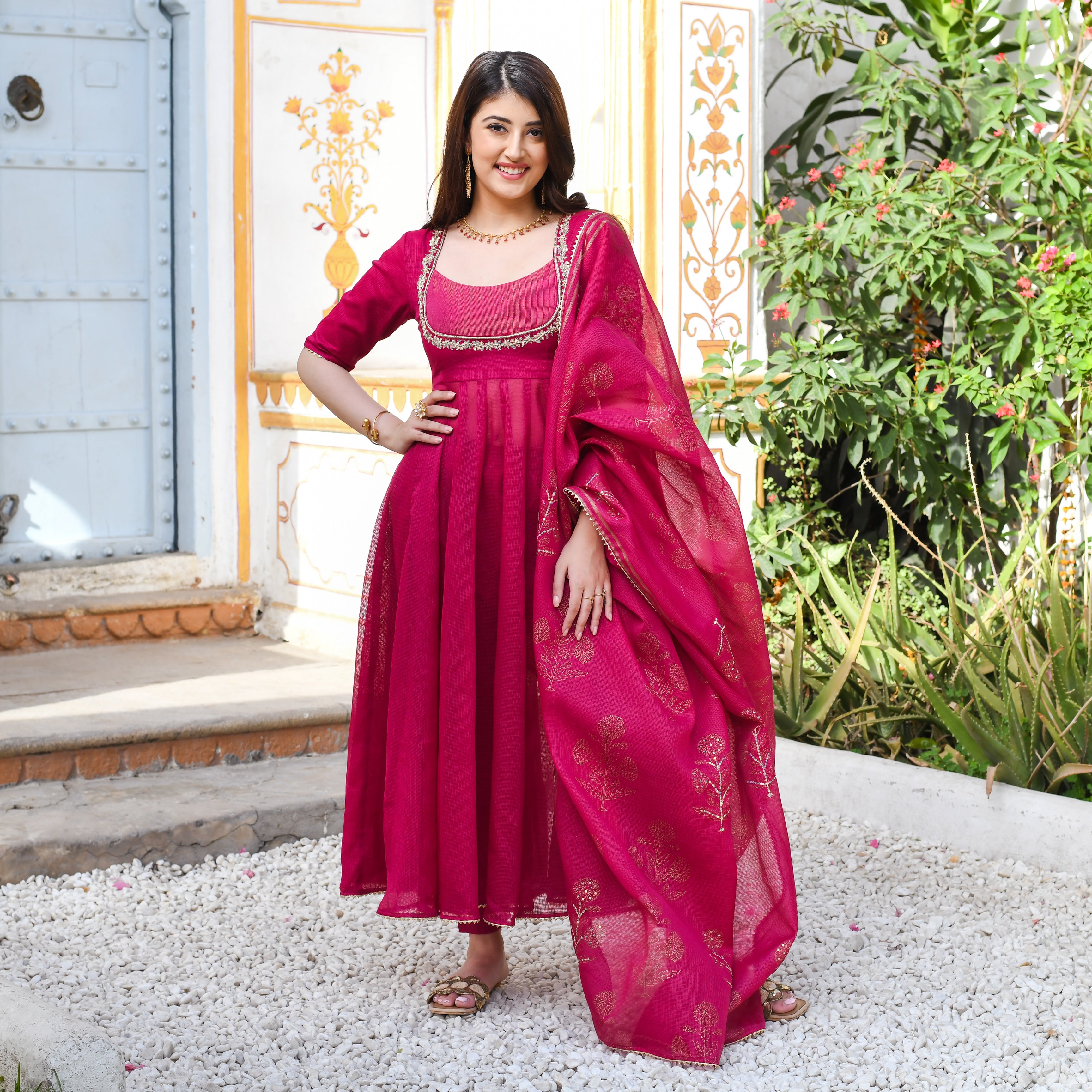 Ishwariya Red Cotton Salwar Suit Set For Women Online