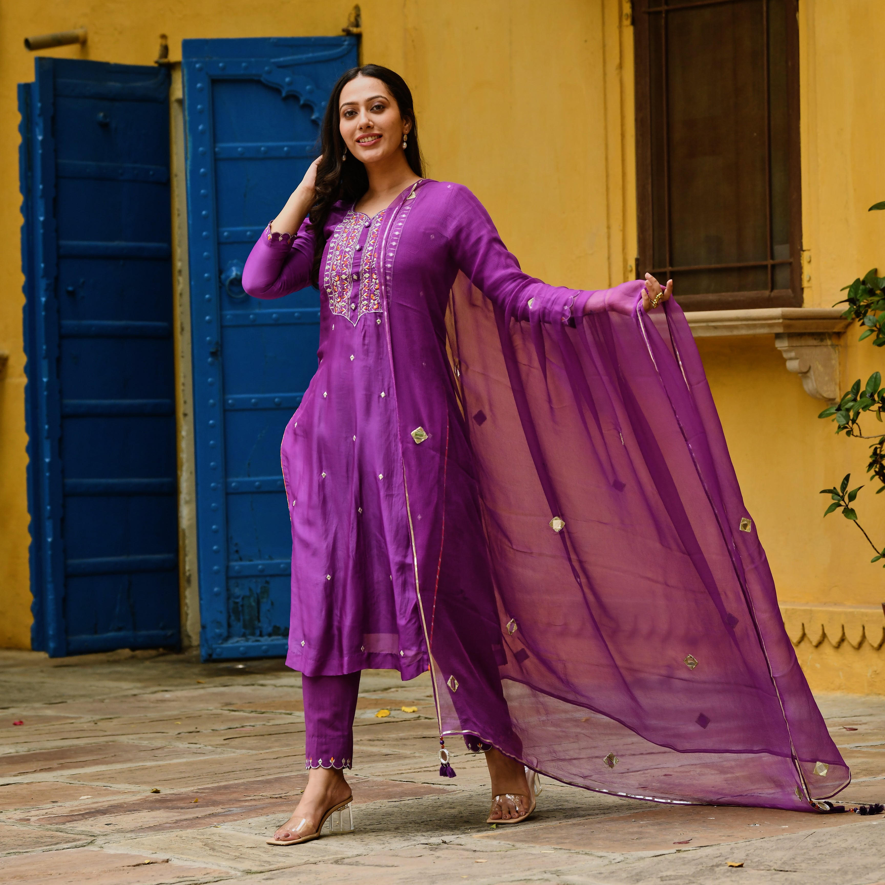 Paridhi Purple Designer Traditional Straight Suit Set For Women Online