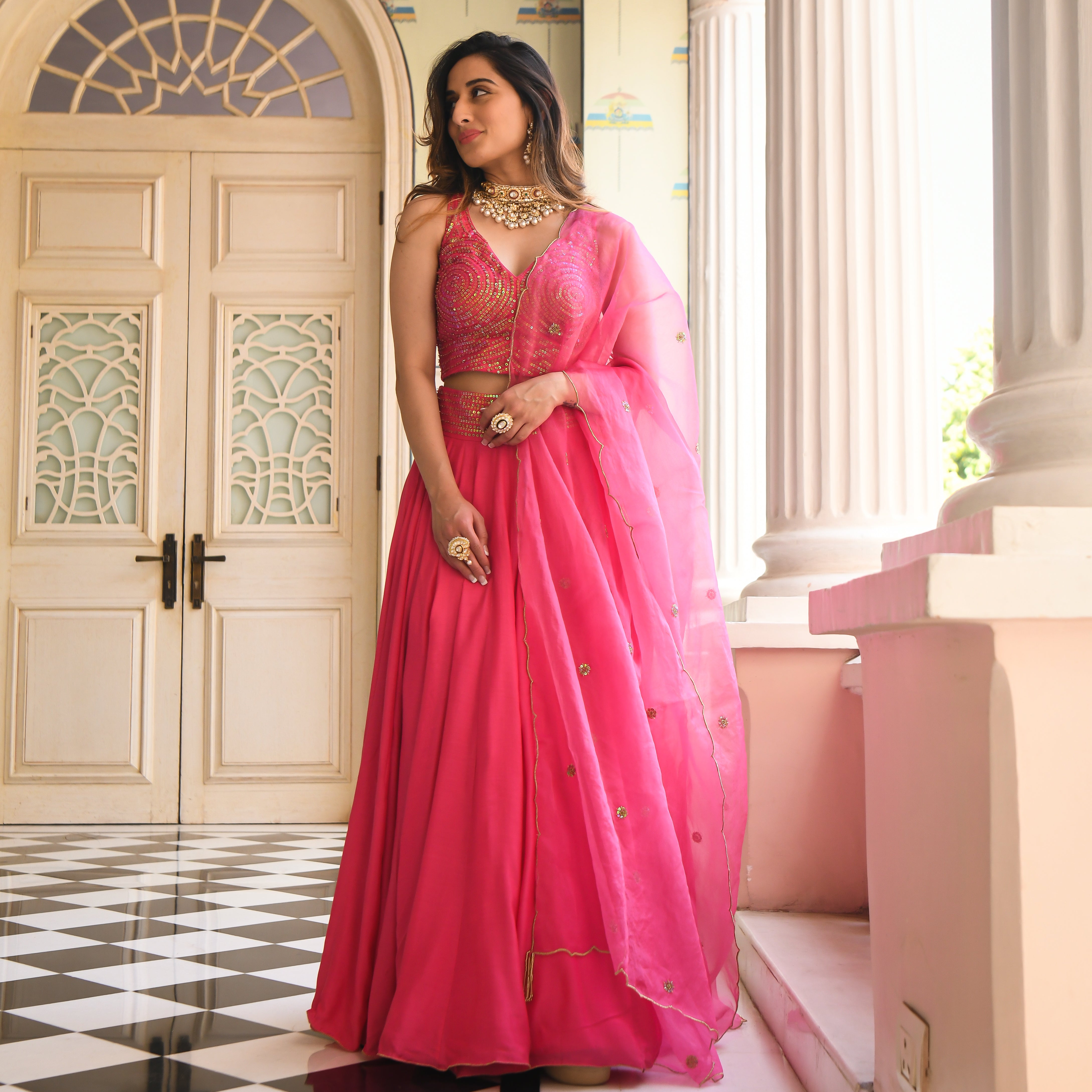 Falak Pink Cotton Silk Designer Lehenga Set For Women Online
