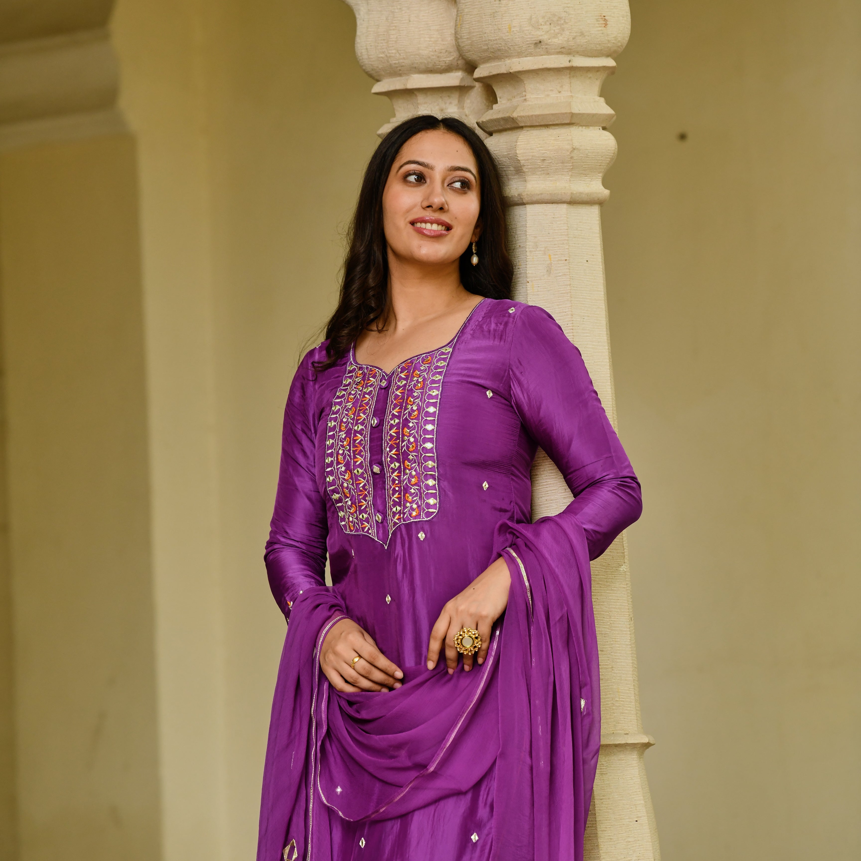 Purple Straight Suit Set for Women Online