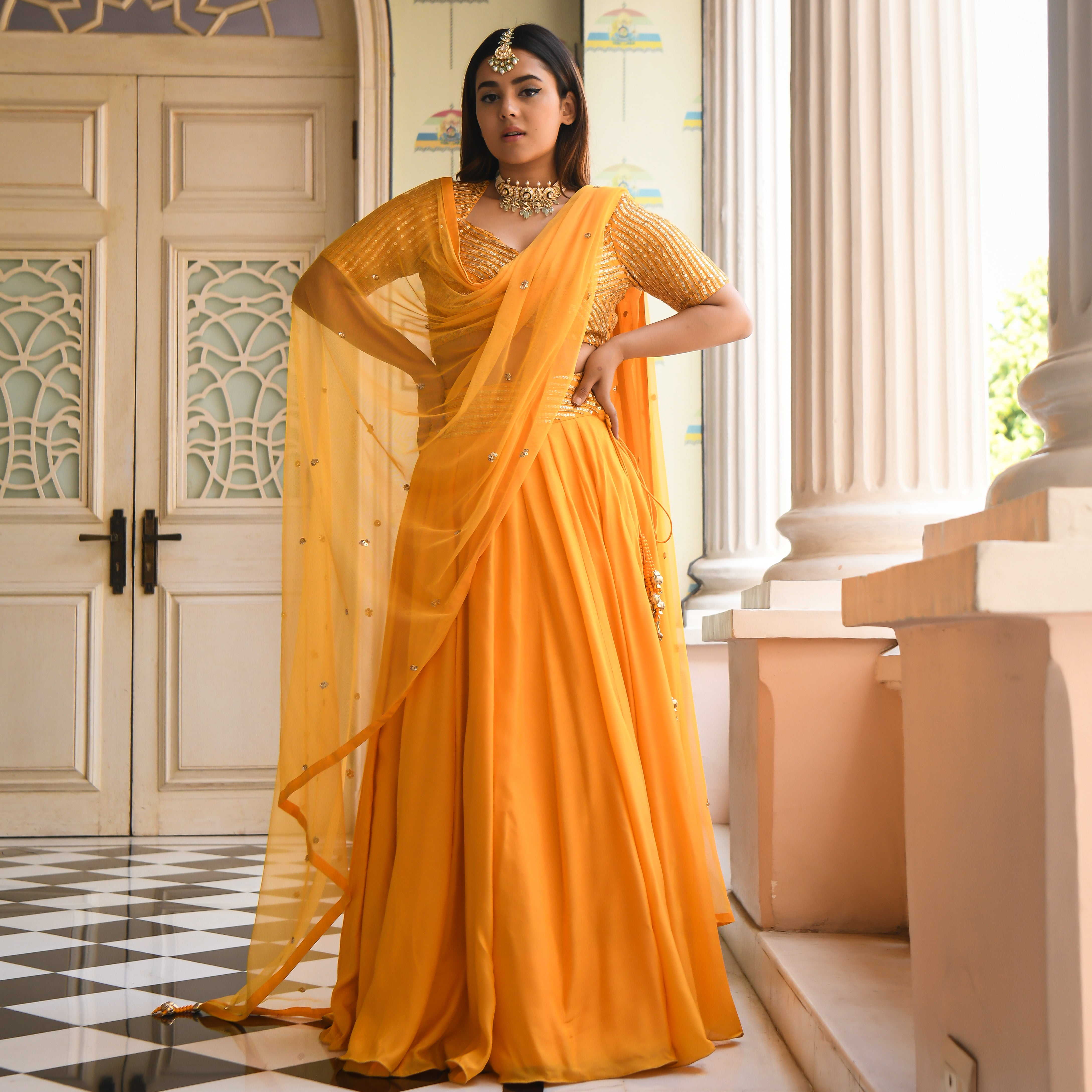 Medhavi Yellow Silk Designer Lehenga Set For Women Online