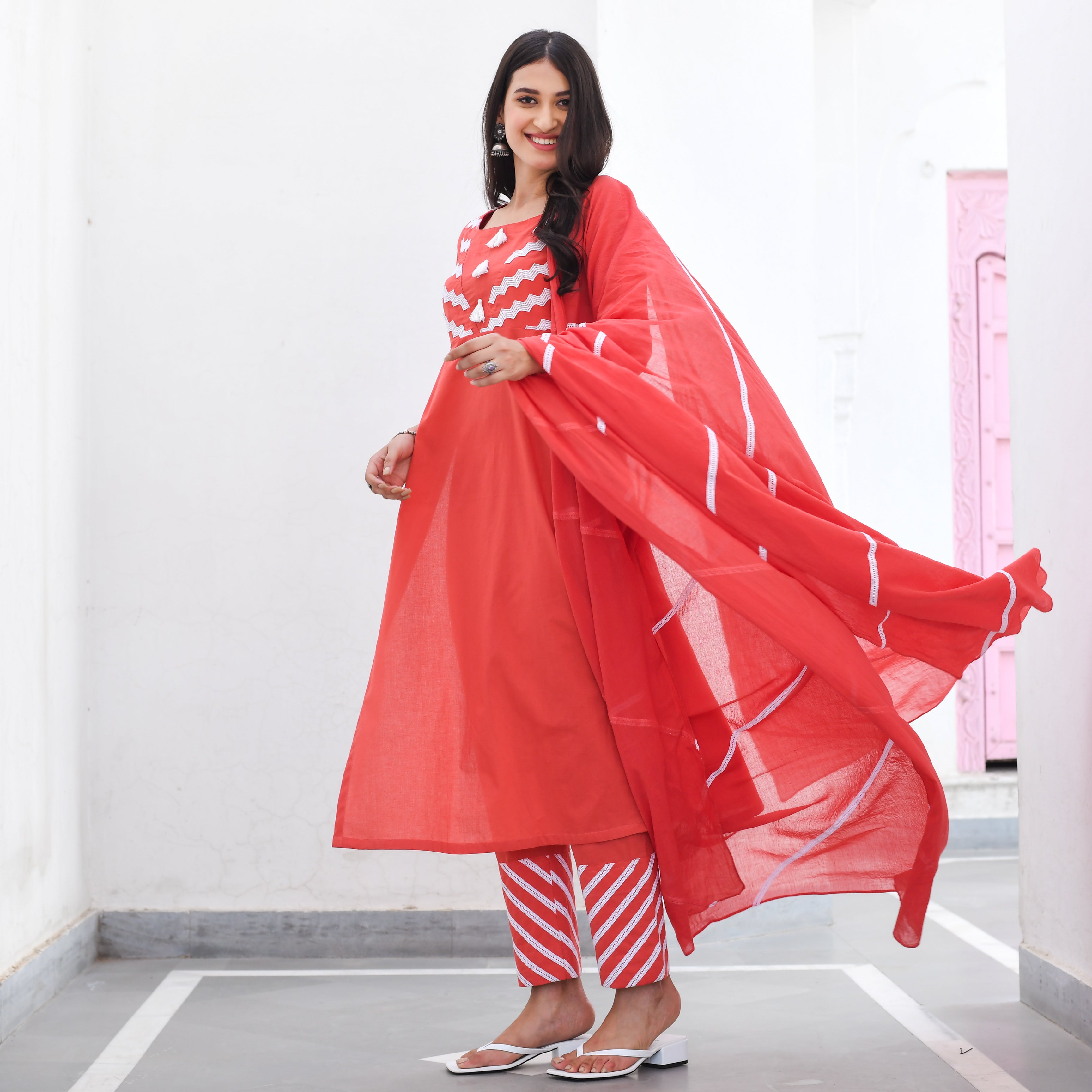  Namita Designer Ethnic Wear Red Cotton Suit Set For Women Online