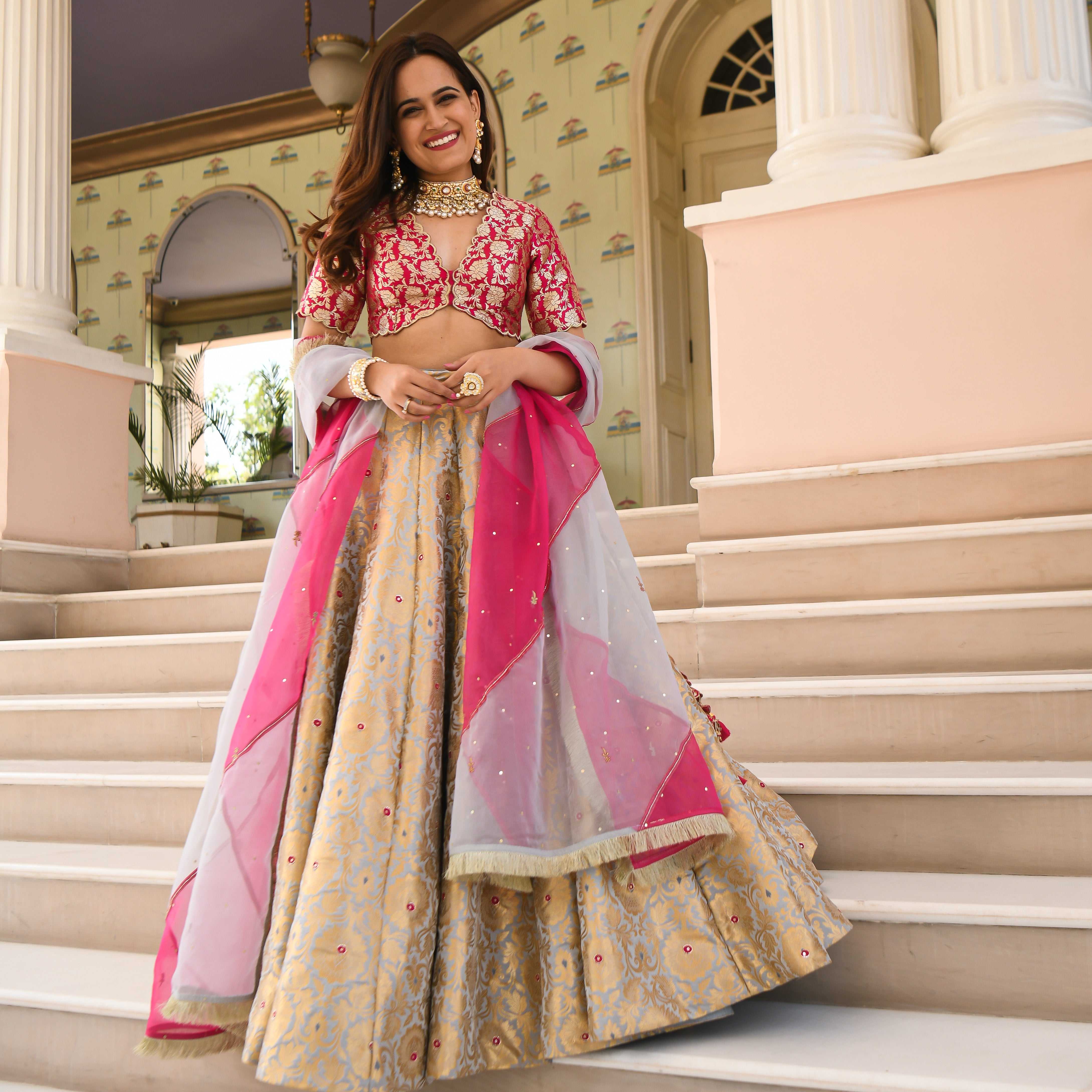 Akshara Benarasi Hot Pink Designer Lehenga Set For Women Online