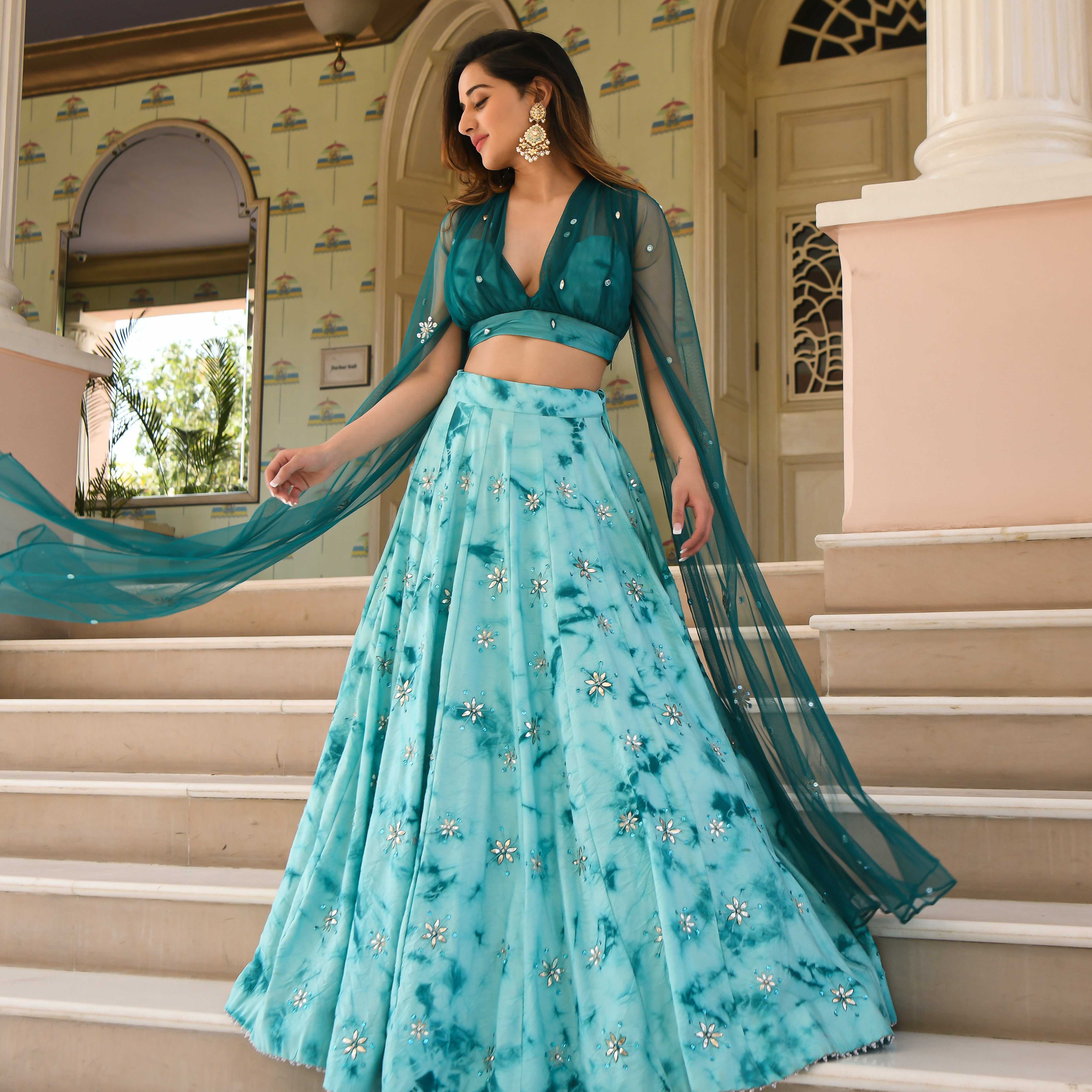Blue floral lehenga