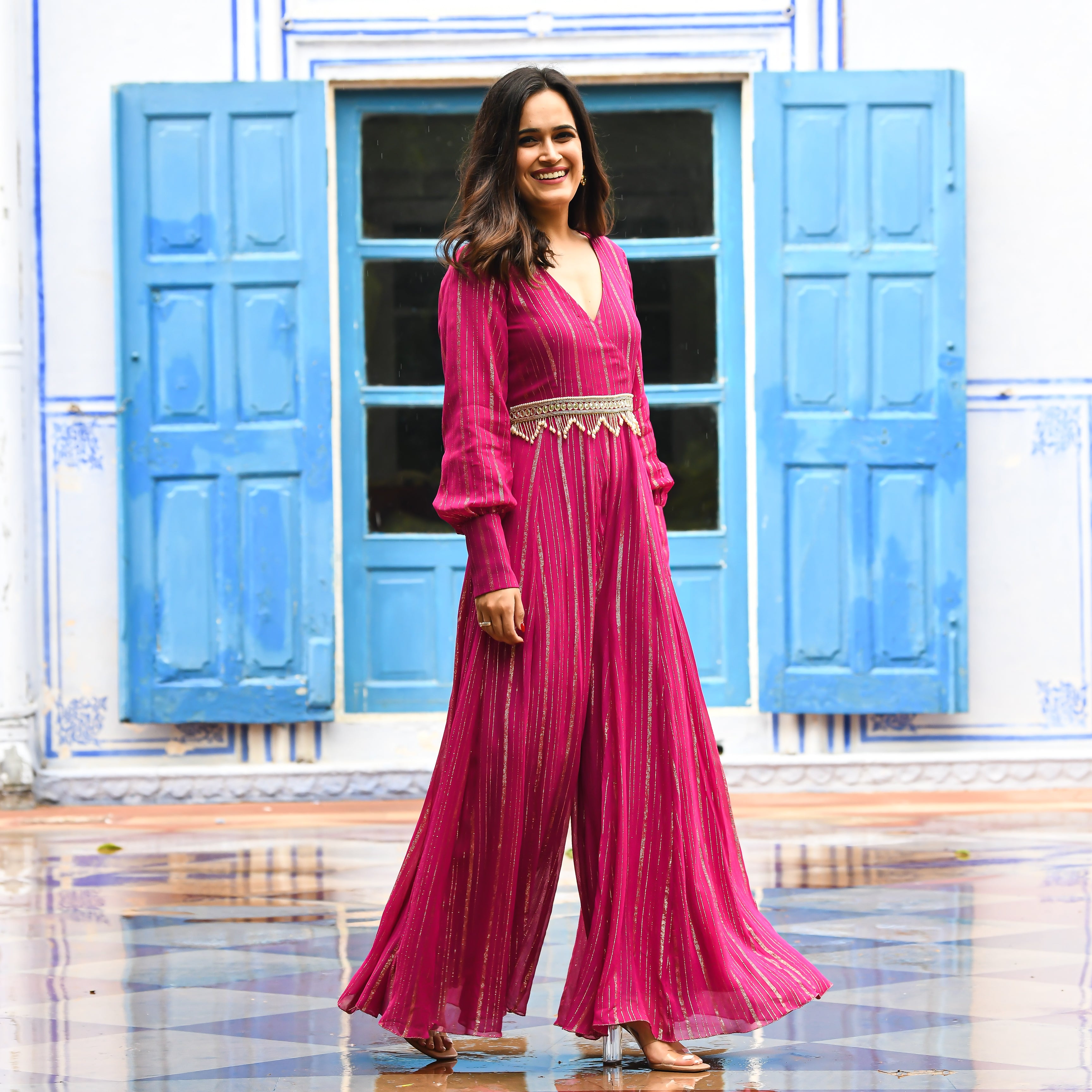 Fuchsia Pink Full Sleeves Jumpsuit For Women Online