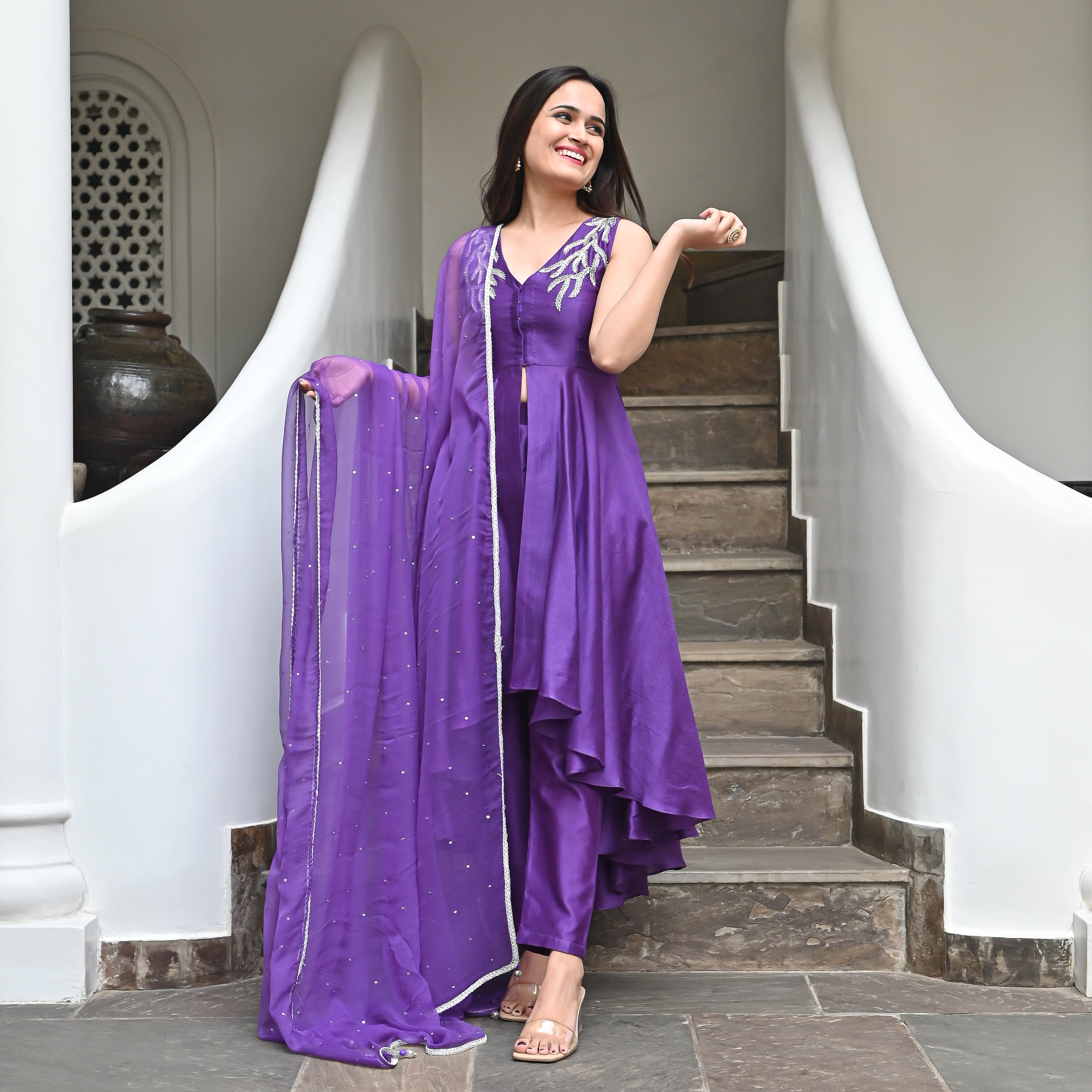 Farah Purple Designer Traditional Chanderi Suit Set For Women Online