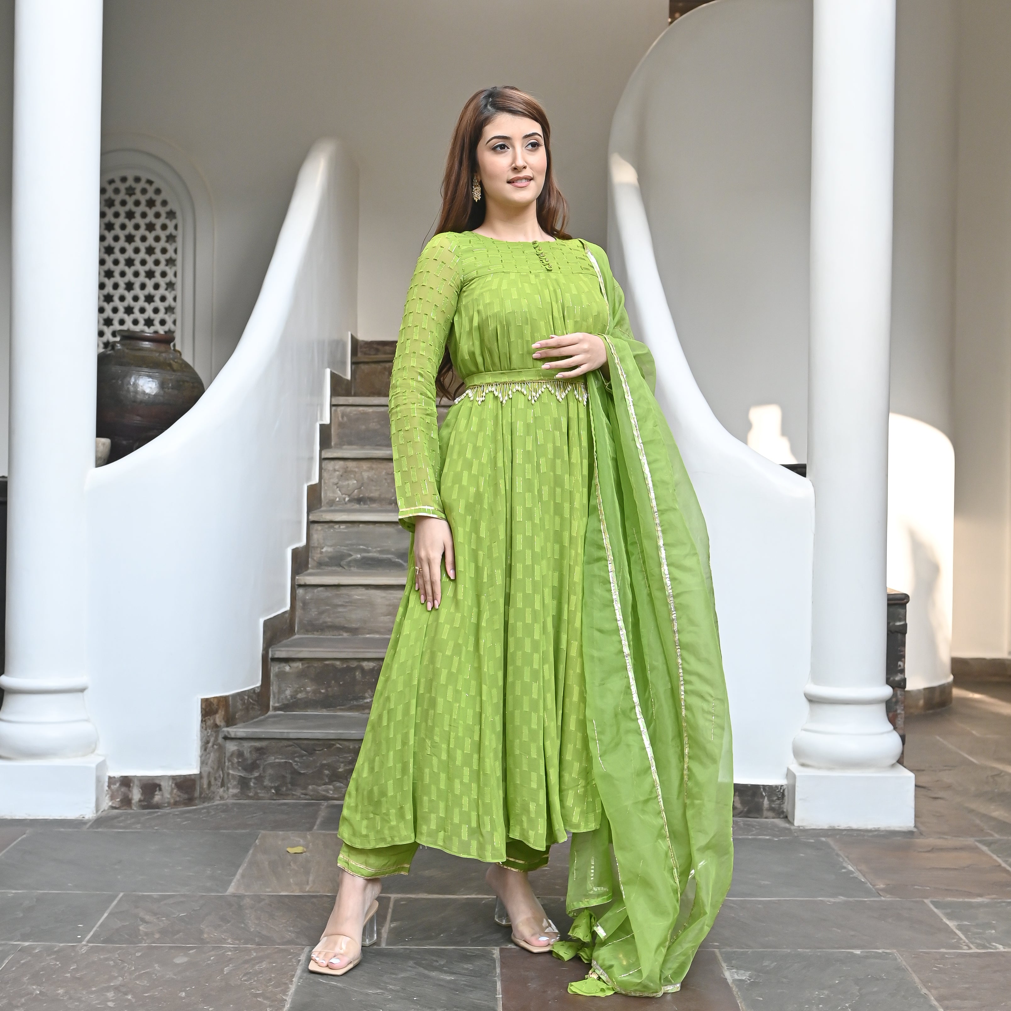  Mehbooba Green Designer Traditional ﻿Lurex & Cotton Suit Set For Women Online