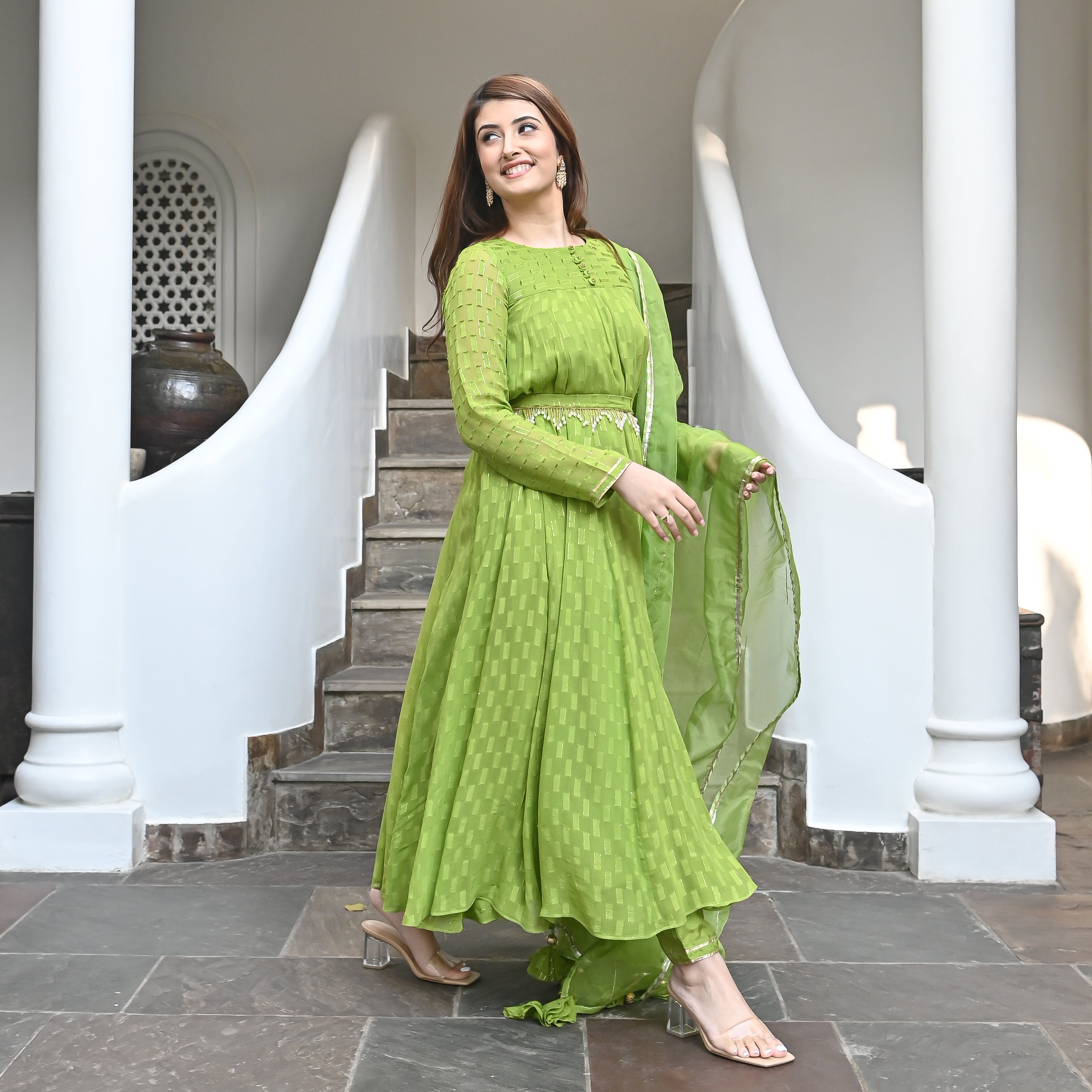  Mehbooba Green Designer Traditional ﻿Lurex & Cotton Suit Set For Women Online
