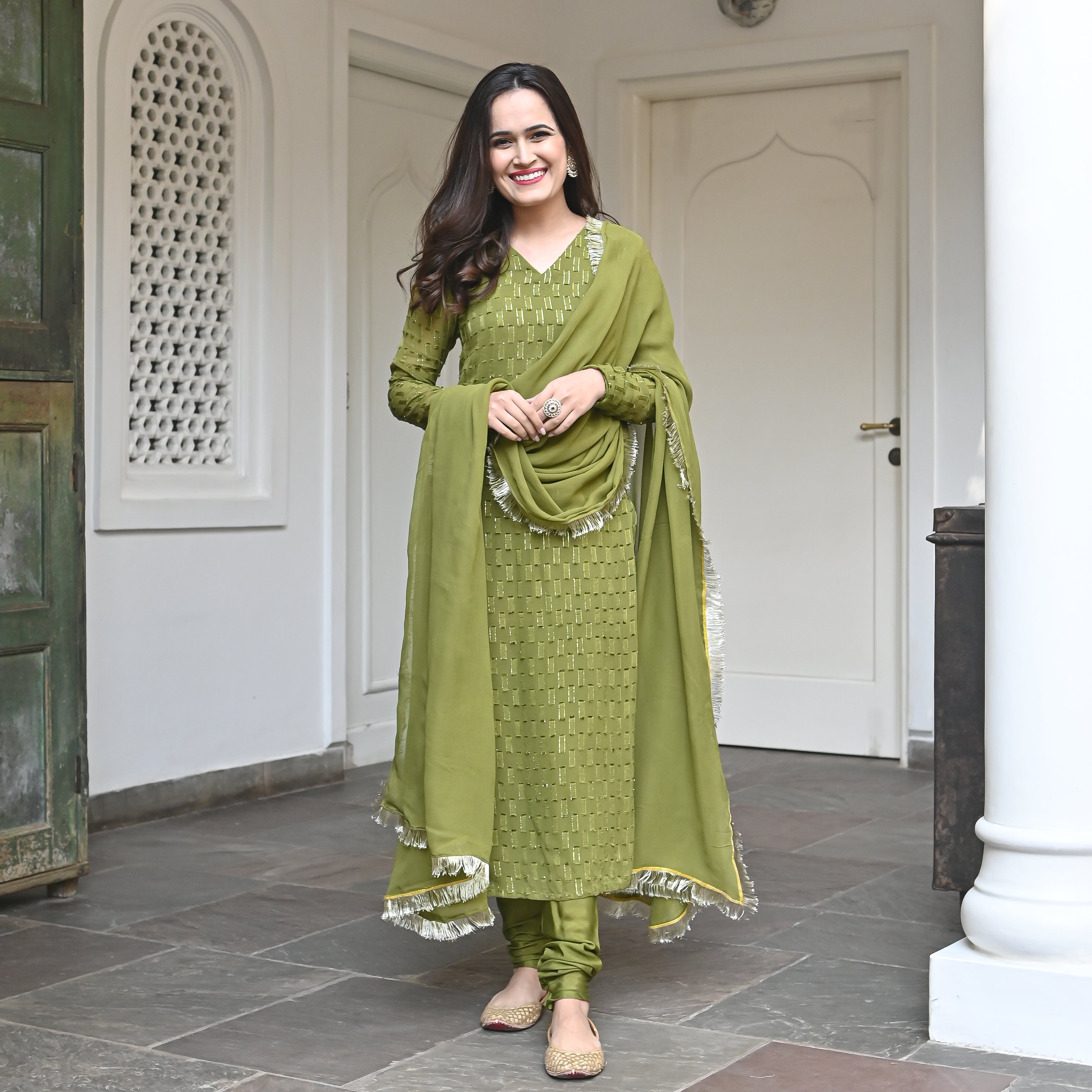 Samira Green Traditional Cotton Designer Suit Set for Women Online