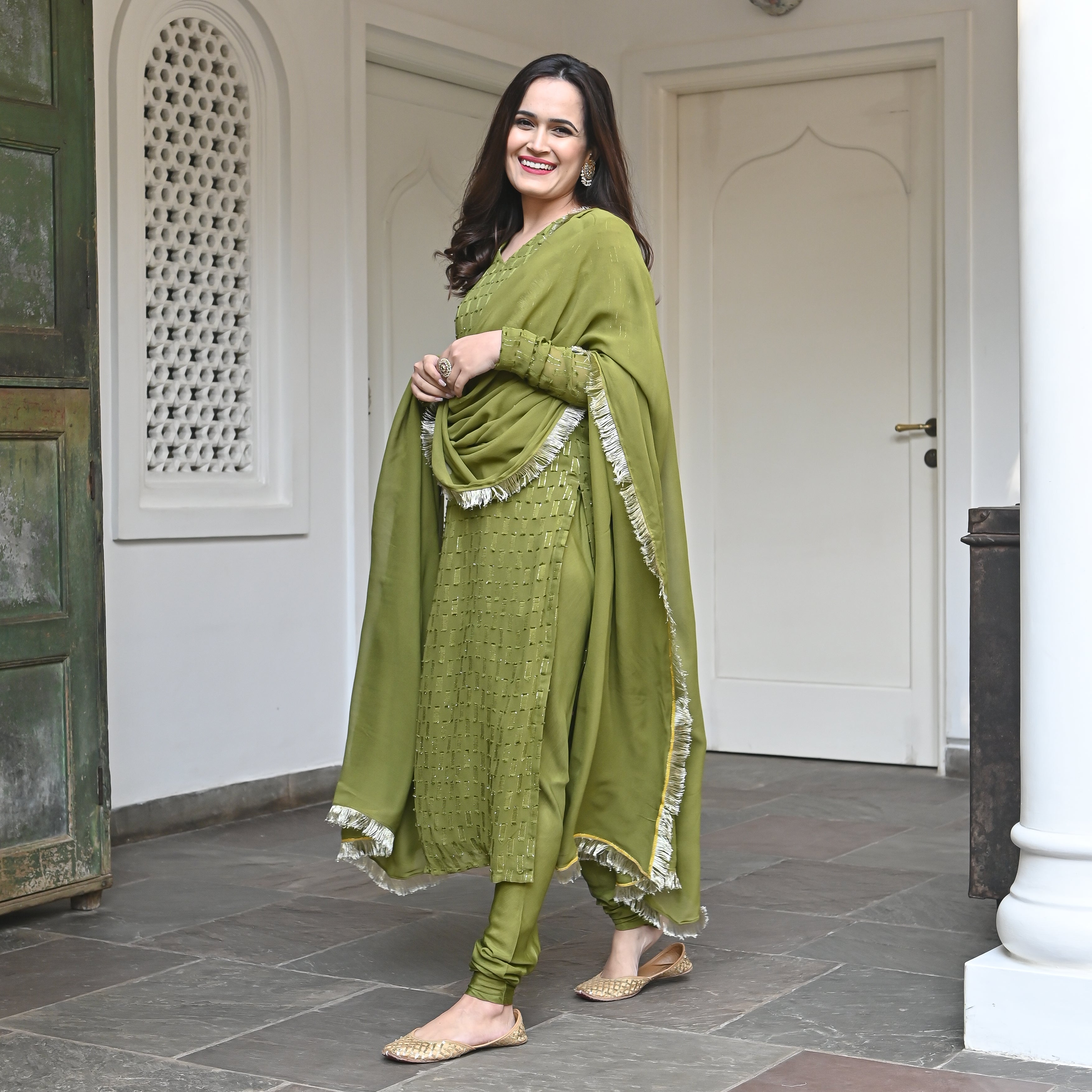 Samira Green Traditional Cotton Designer Suit Set for Women Online