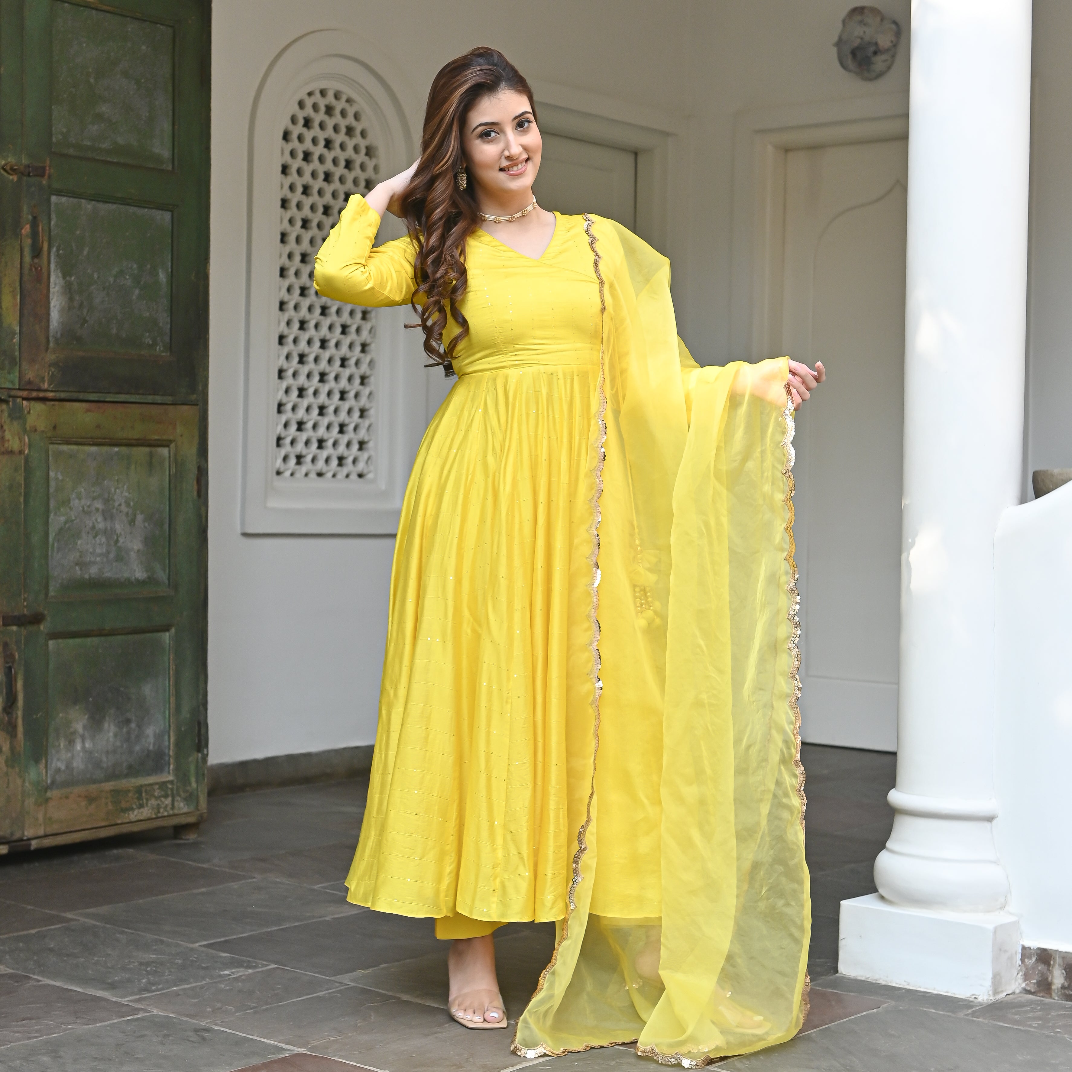 Anjum Yellow Designer Anarkali Suit Set For Women Online