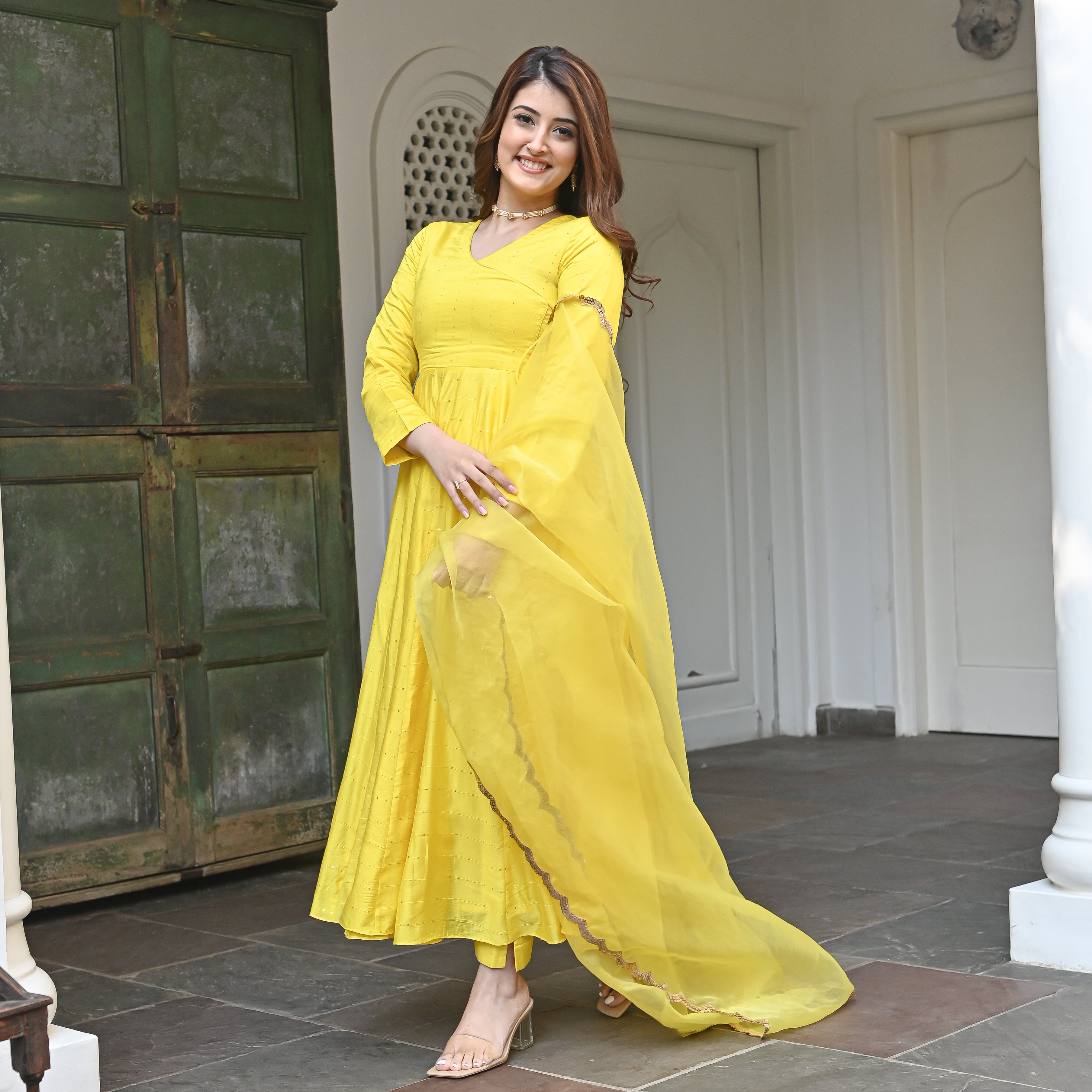Yellow anarkali suit set for women