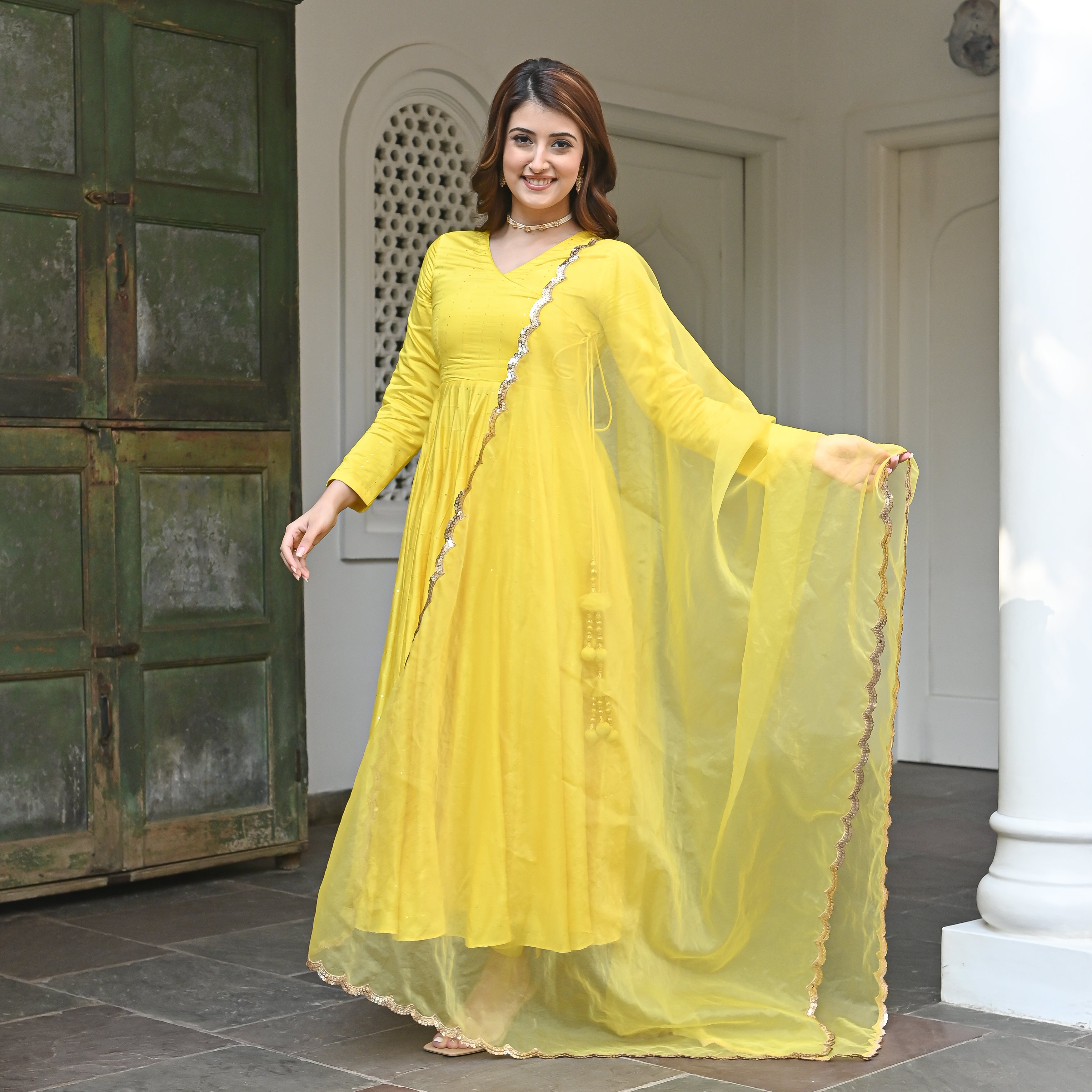 Yellow anarkali suit set for women