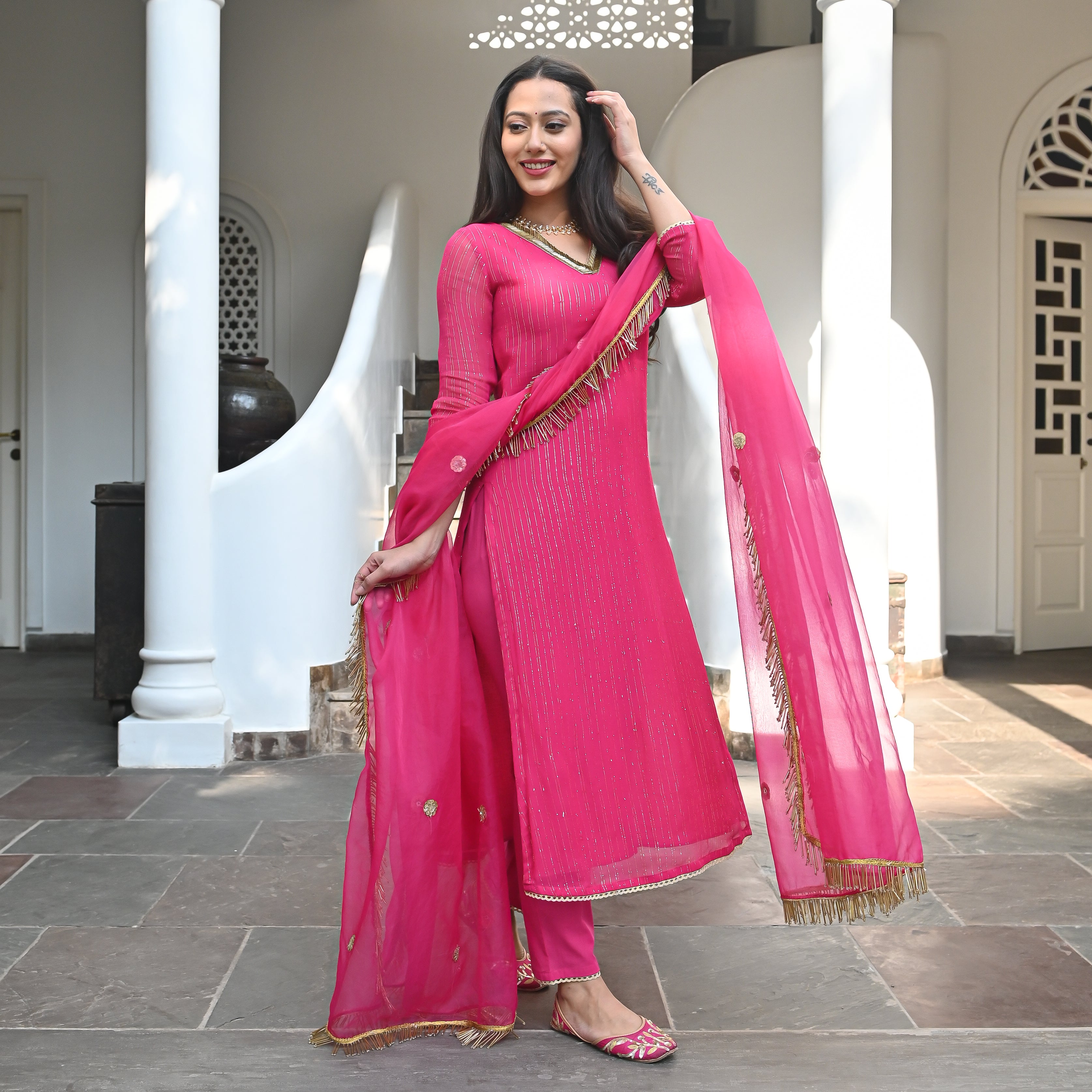 Buy UrbanStree Masuma Sultan Pink Designer Traditional Silk Suit