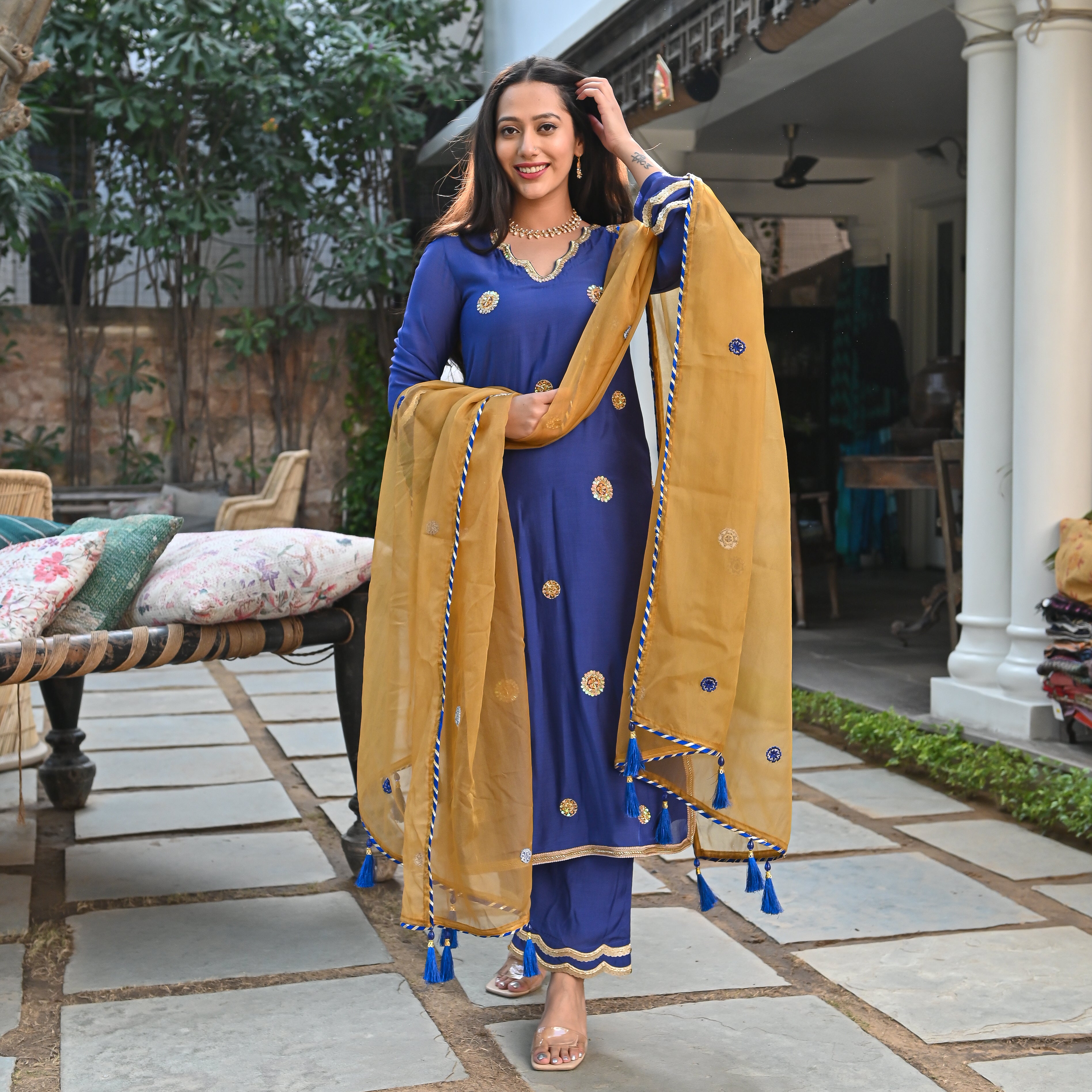 Shabeena Blue Traditional Designer Silk Suit Set for Women Online