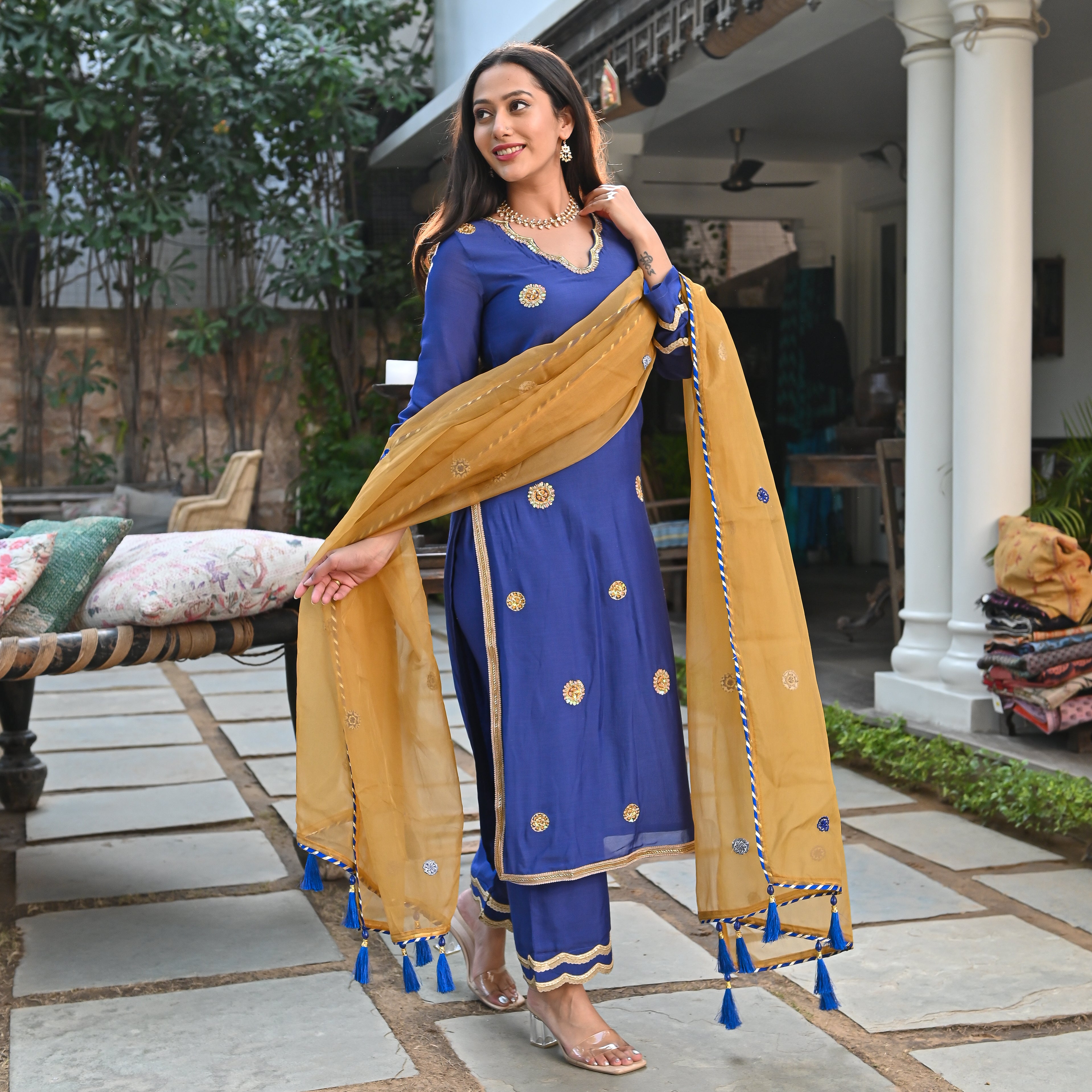 Shabeena Blue Traditional Designer Silk Suit Set for Women Online