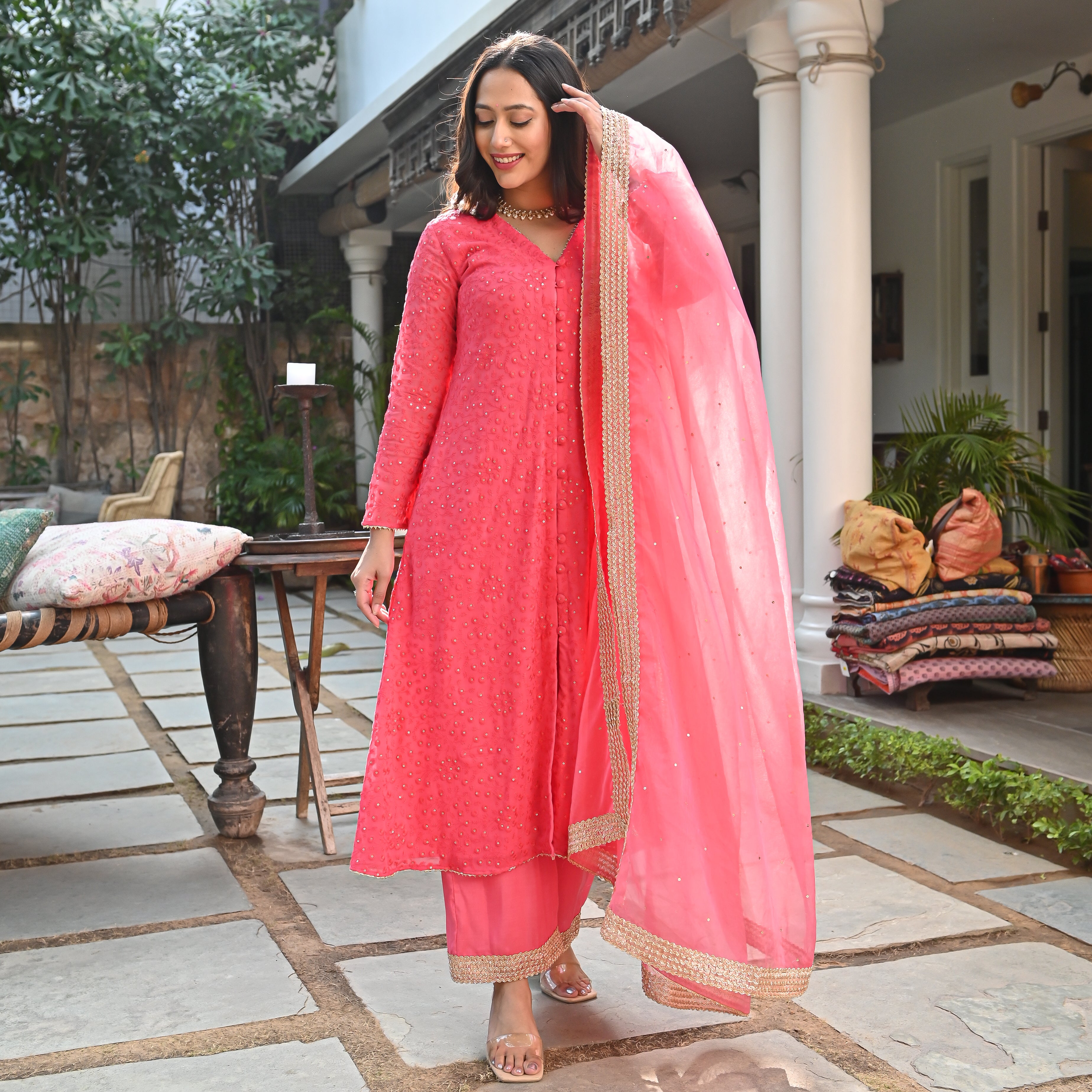 Gulzar Pink Designer Traditional Chikankari Suit Set For Women Online