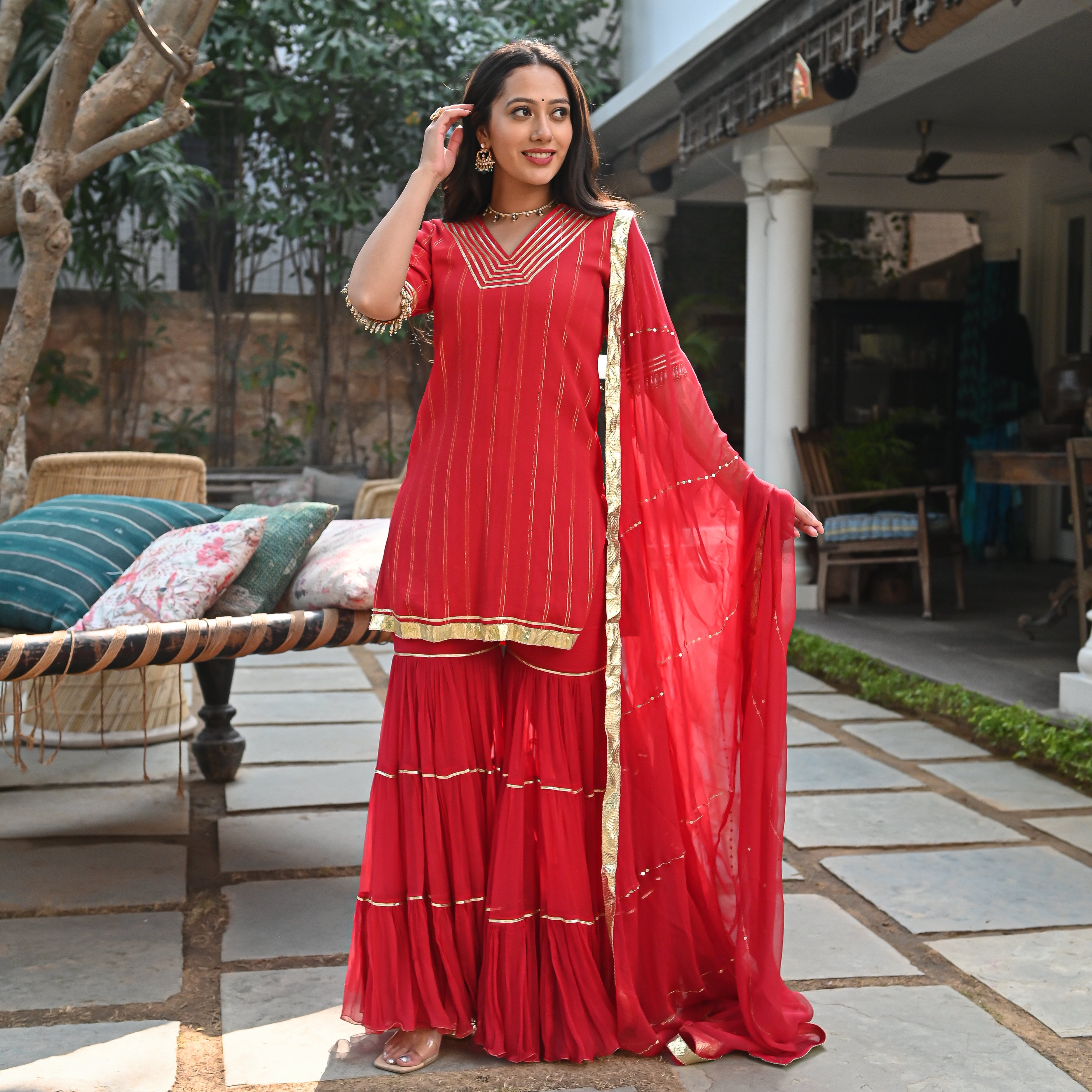 Afuin Red Designer Chiffon Salwar Suit Set For Women Online