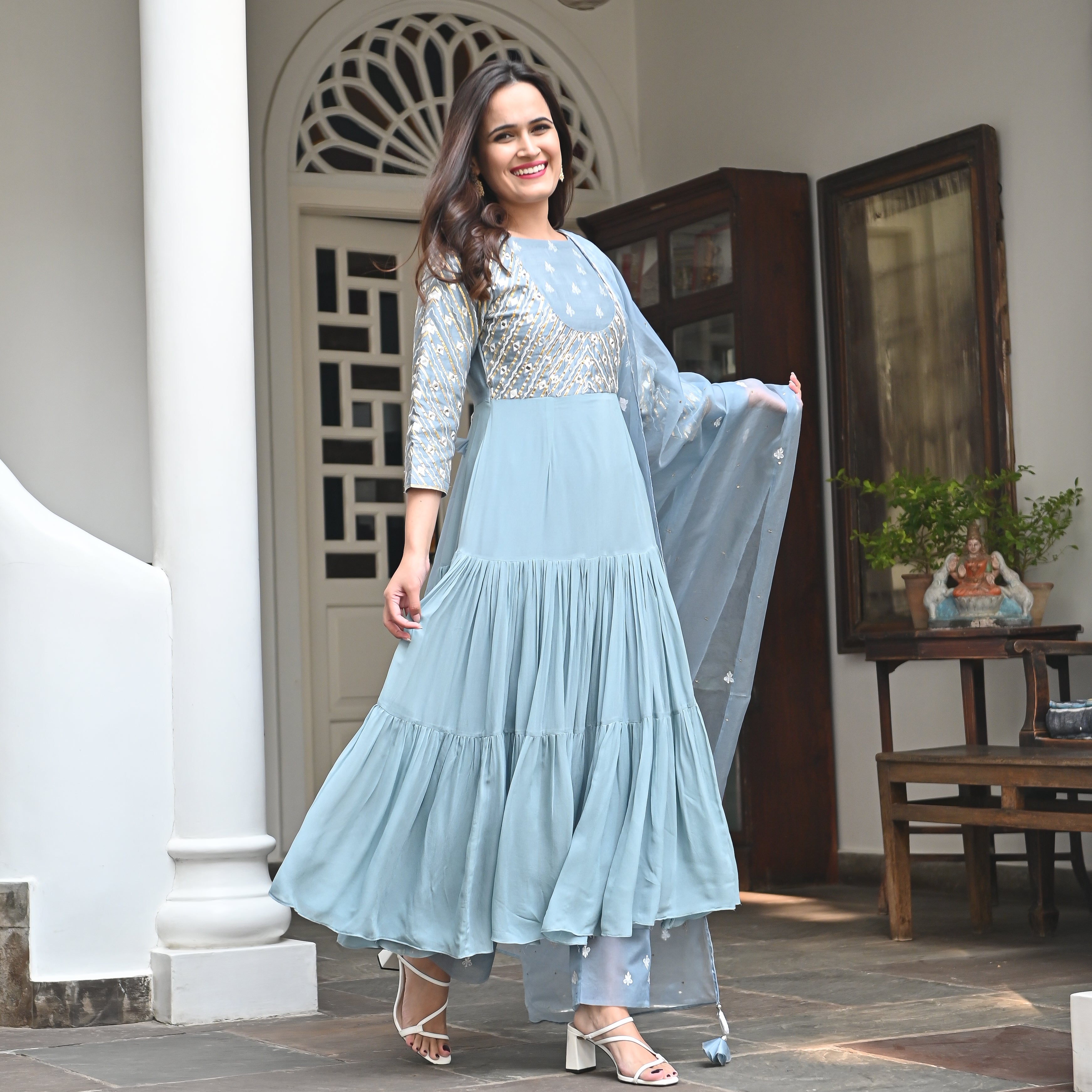  Arafaa Blue Designer  Straight Salwar Suit Set For Women Online