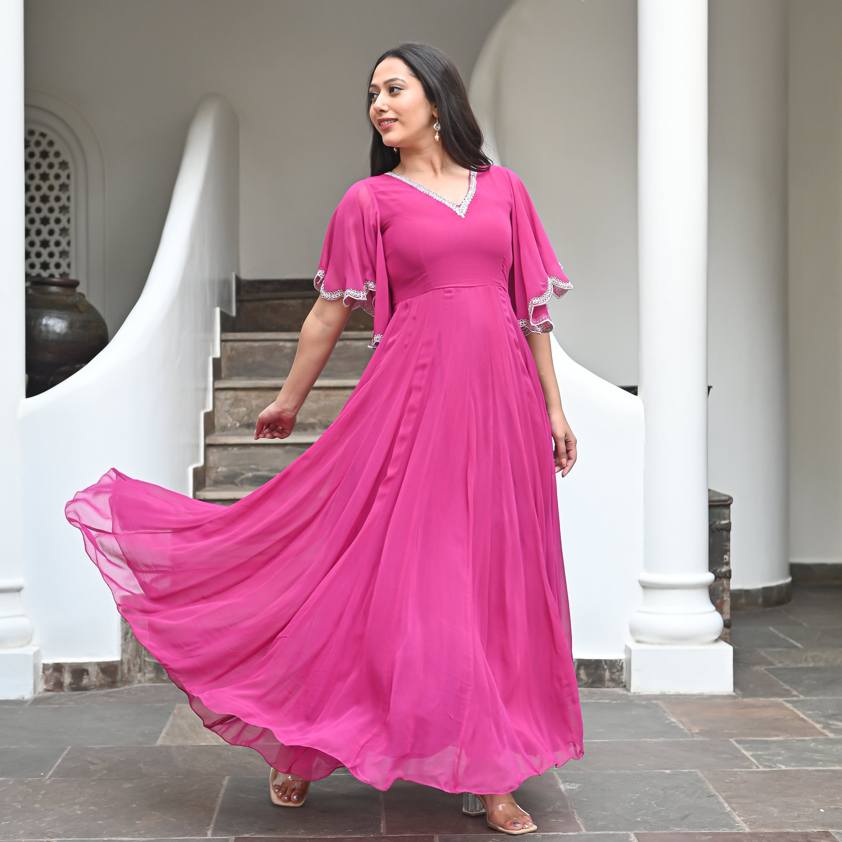 Gulbadan Pink Designer Traditional Ethnic Georgette Dress For Women Online