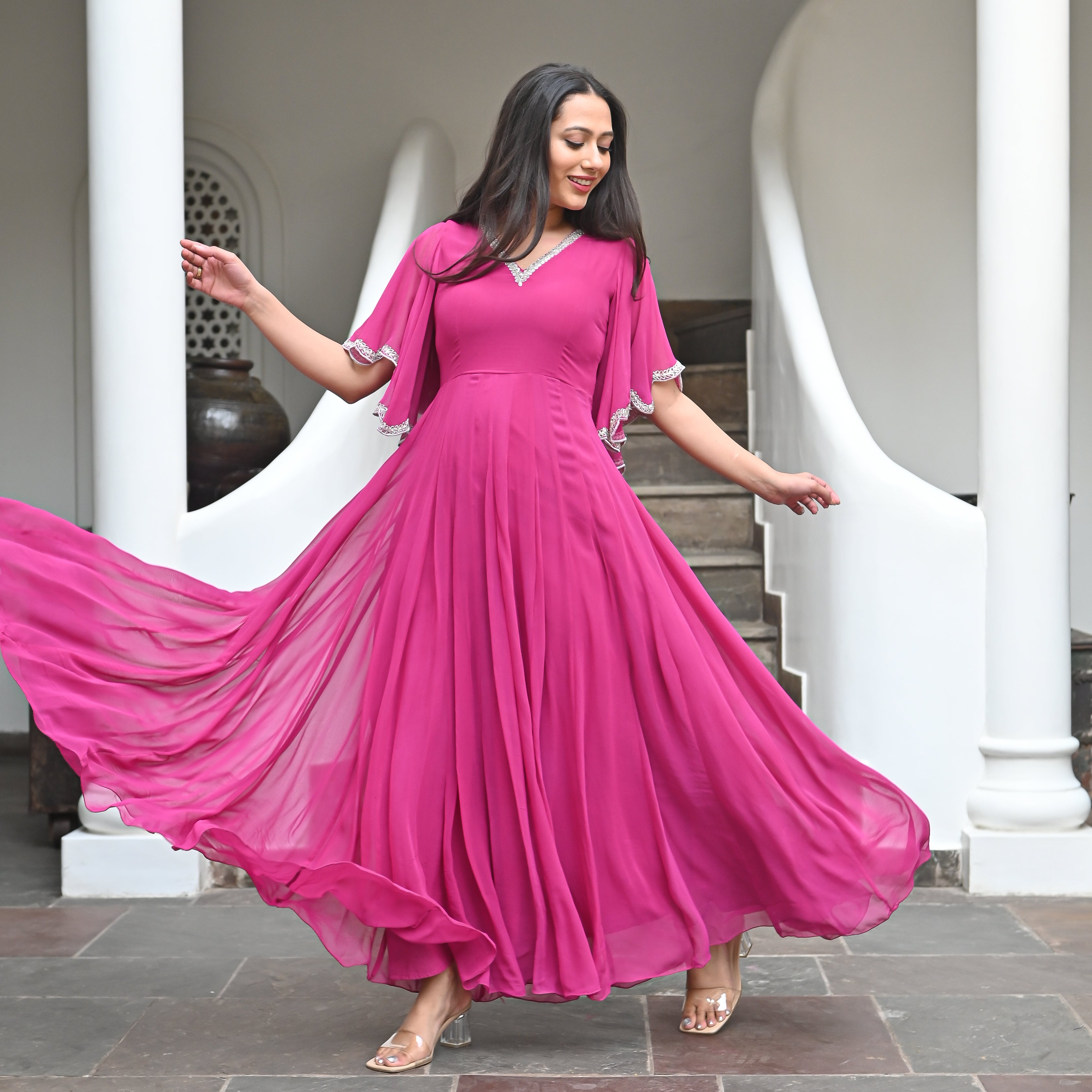 Gulbadan Pink Designer Traditional Ethnic Georgette Dress For Women Online