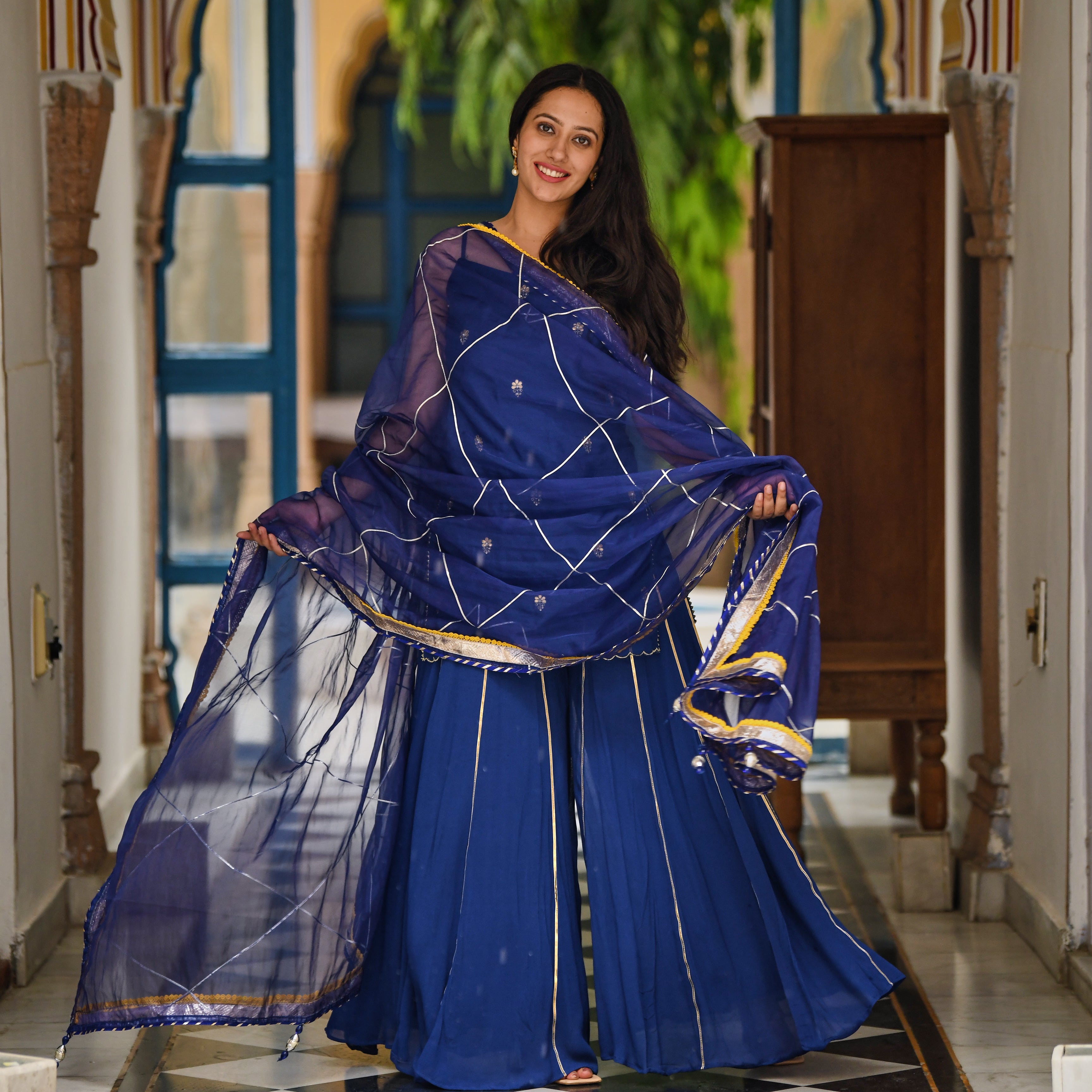 Nameen Blue Designer Traditional Sharara Suit Set For Women Online
