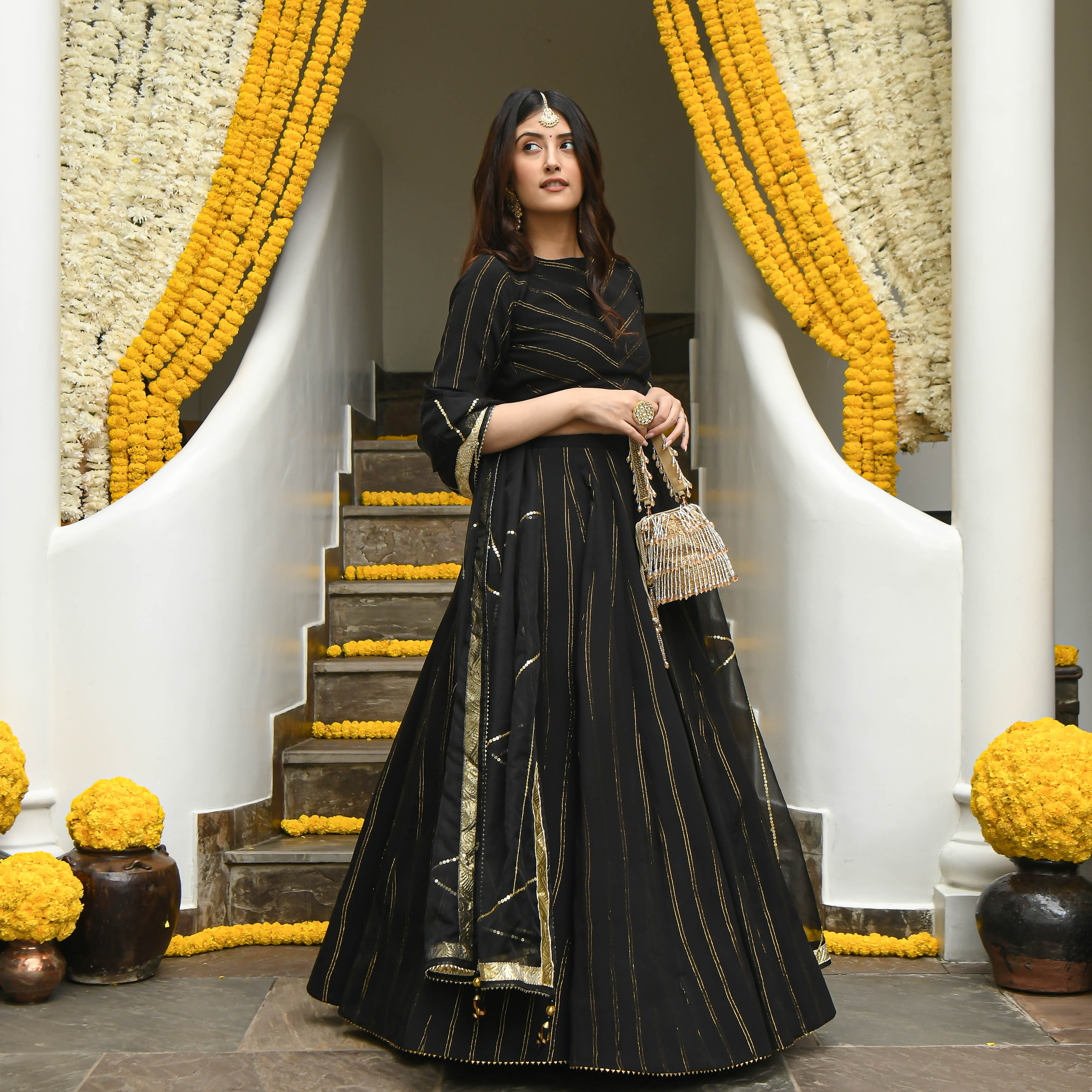 Kalay Black Sequin Handwork Designer Lehenga Set For Women Online