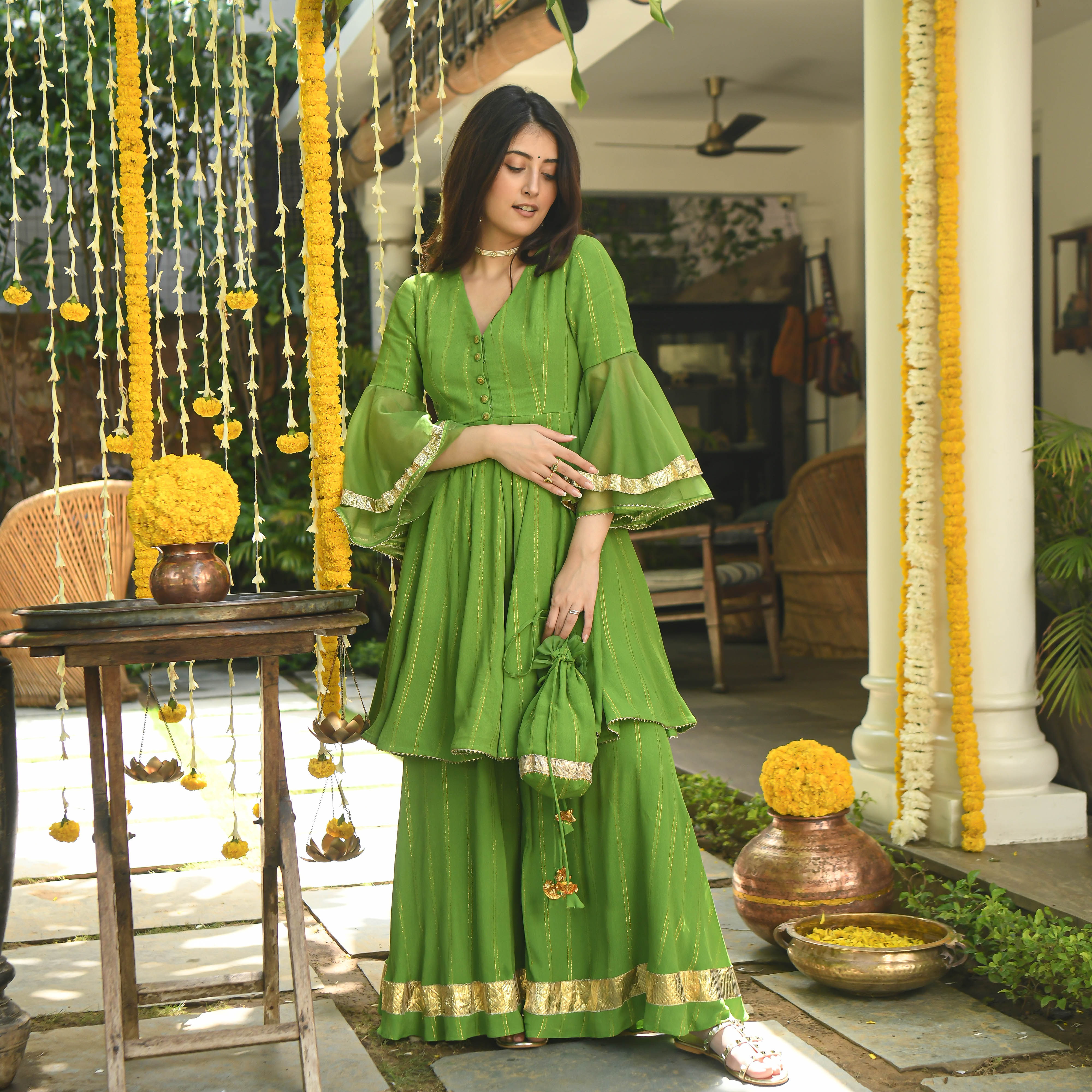  Hariyali Green Designer Co-ord Suit Set For Women Online