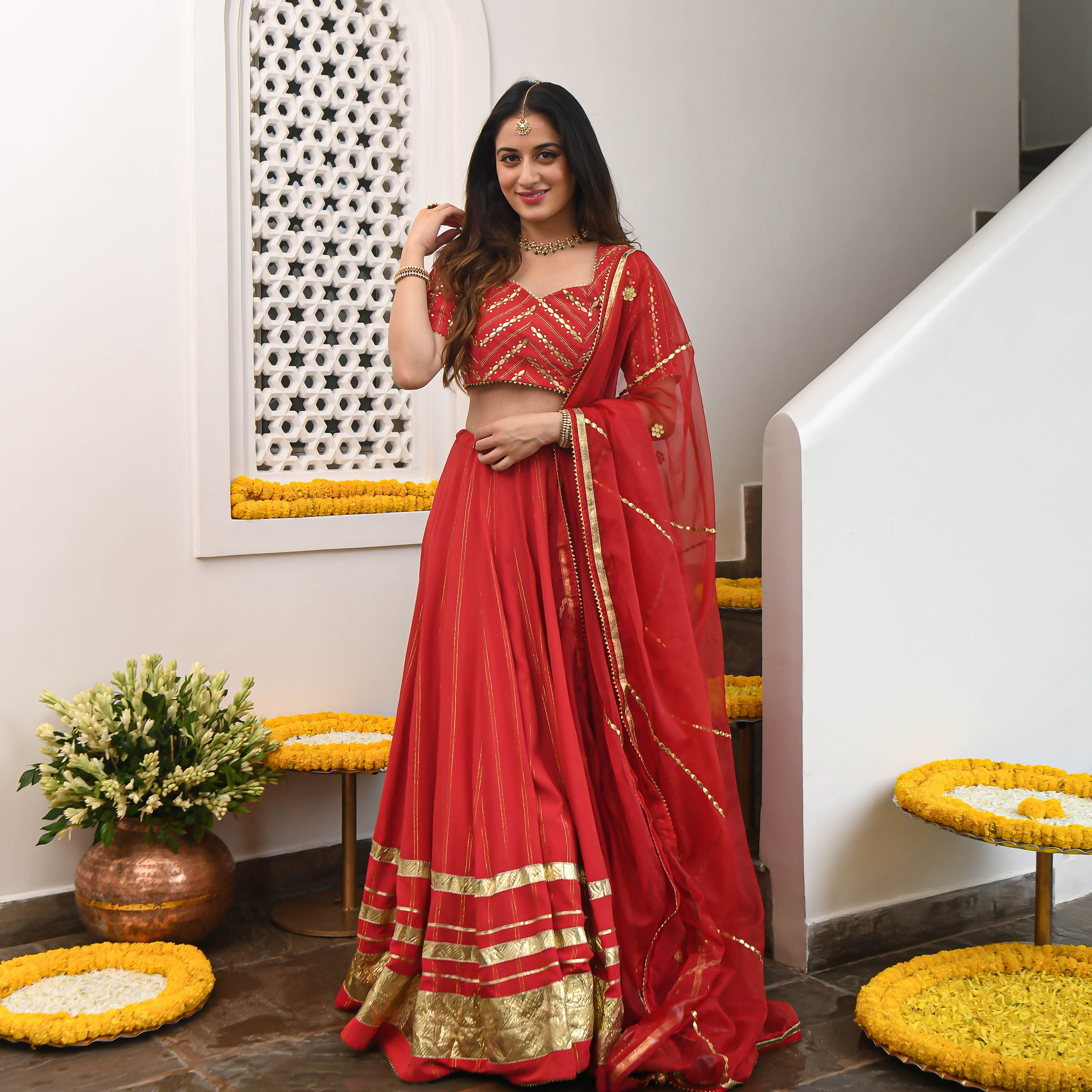 Kumkum Red Sequin Handwork Designer Lehenga Set For Women Online